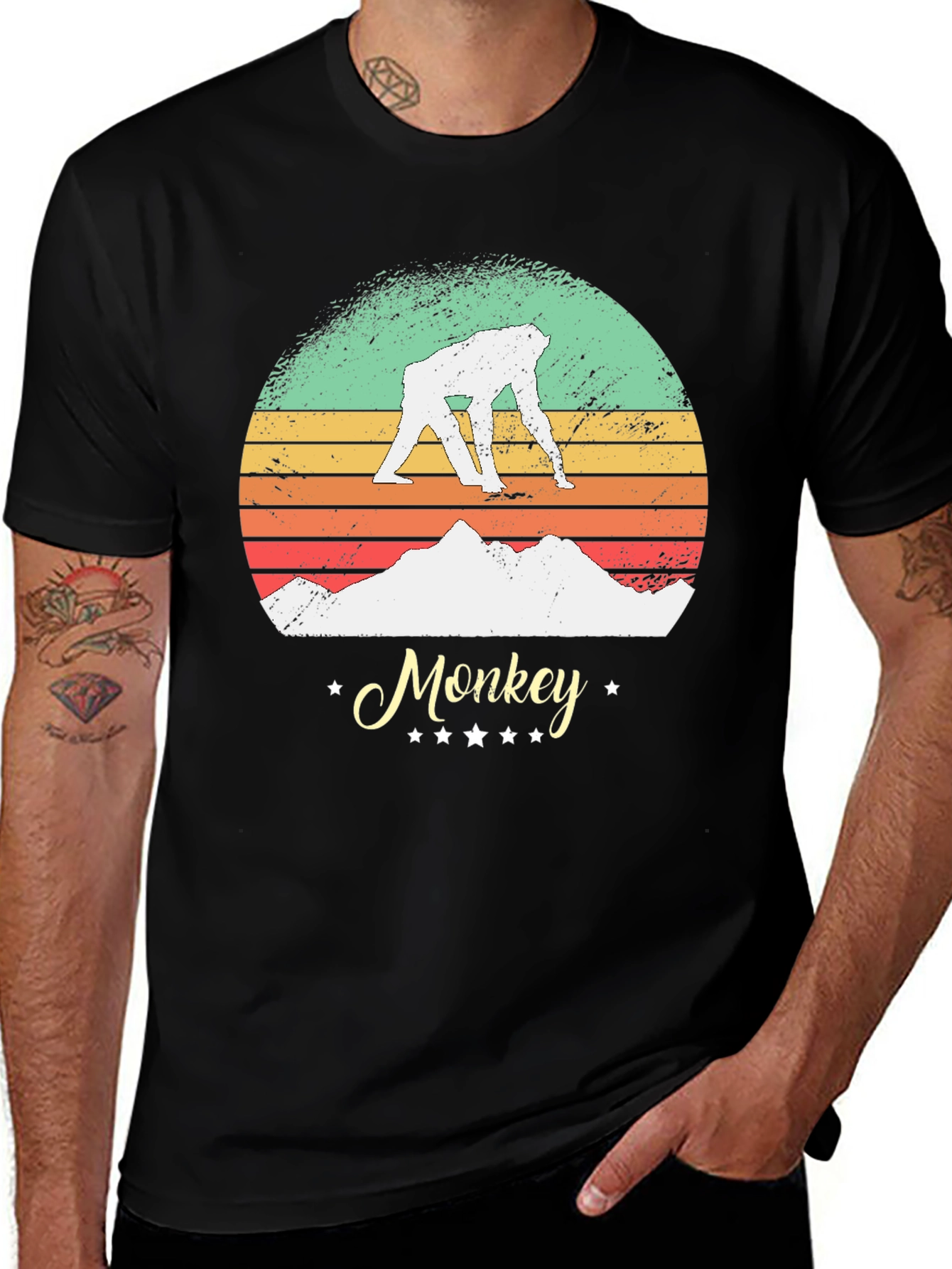 Retro Monkey Graphic Tee - Black Unisex T-Shirt