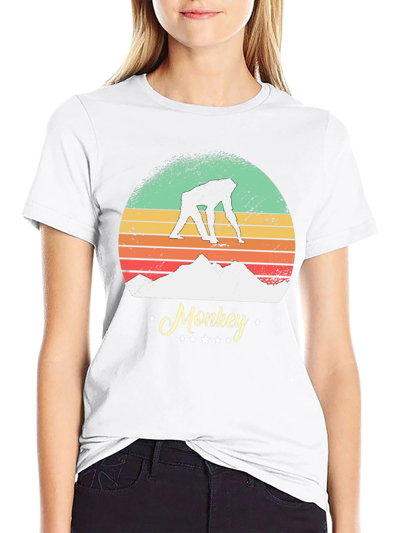 Retro Monkey Graphic Tee - Black Unisex T-Shirt