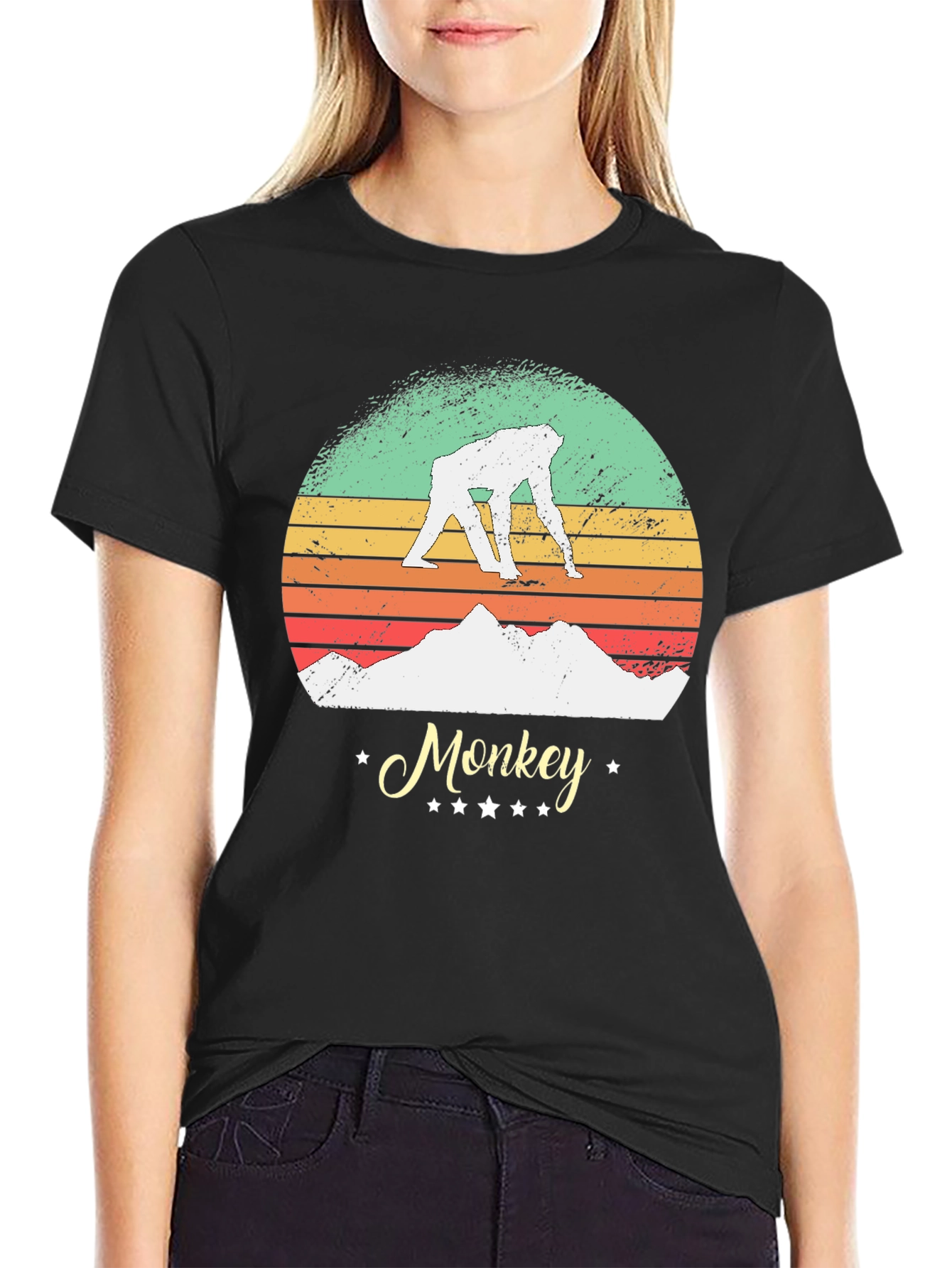 Retro Monkey Graphic Tee - Black Unisex T-Shirt