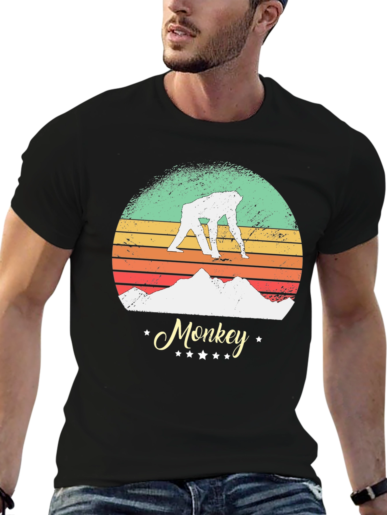 Retro Monkey Graphic Tee - Black Unisex T-Shirt