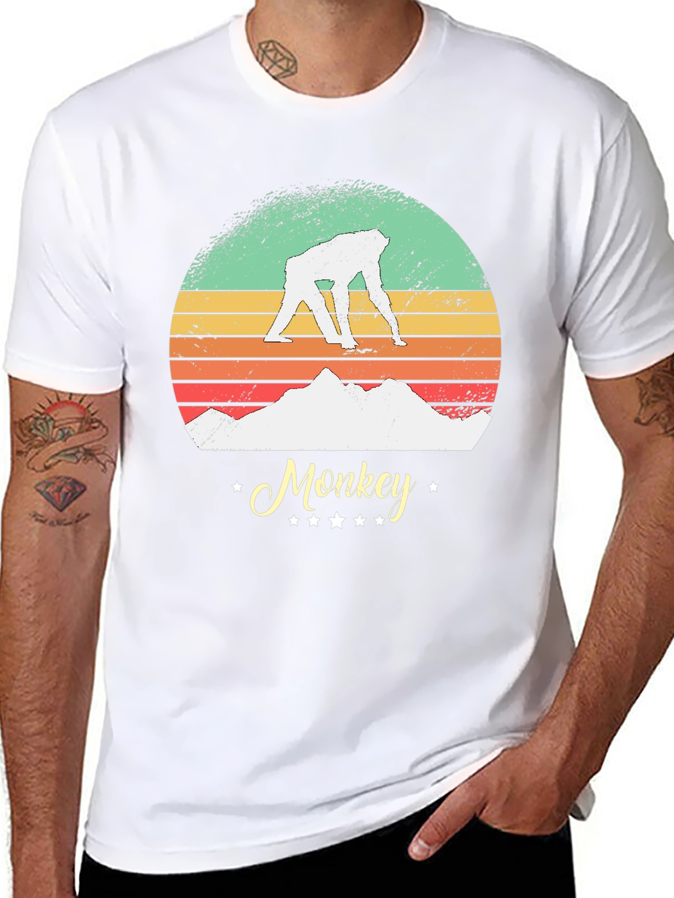 Retro Monkey Graphic Tee - Black Unisex T-Shirt