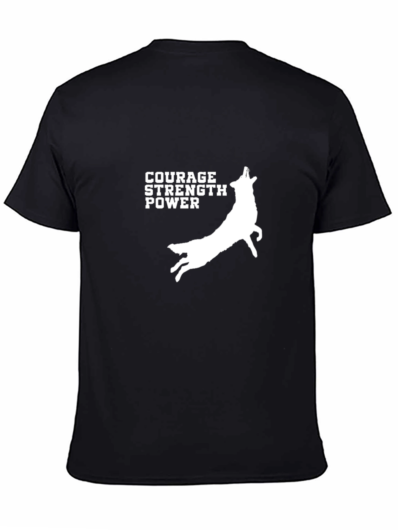 Courage Strength Power Wolf Graphic Black T-Shirt