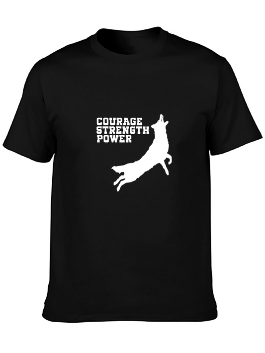 Courage Strength Power Wolf Graphic Black T-Shirt