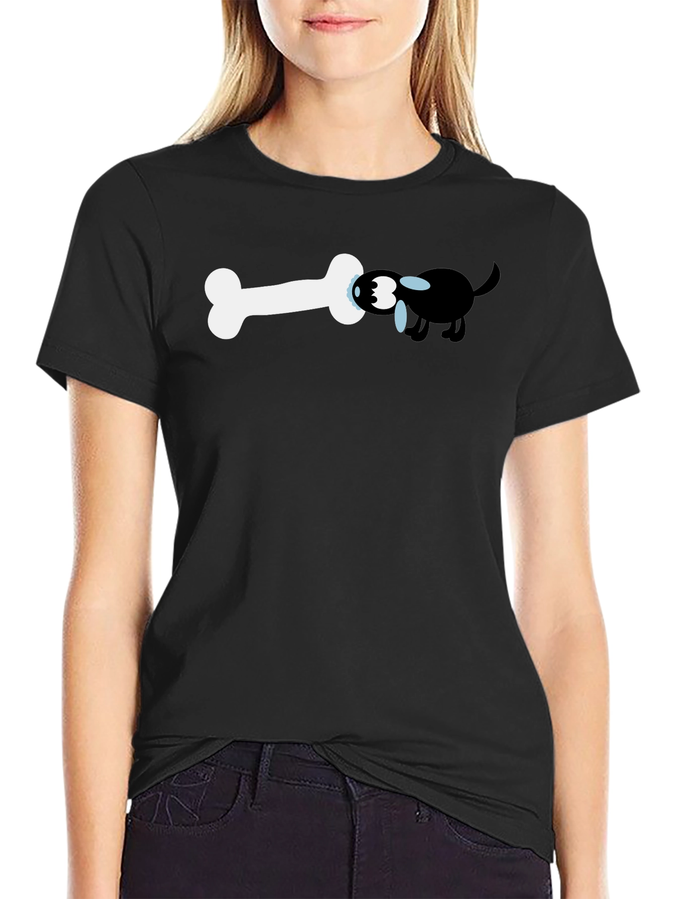 Funny Dog and Bone Graphic Tee - Black T-Shirt