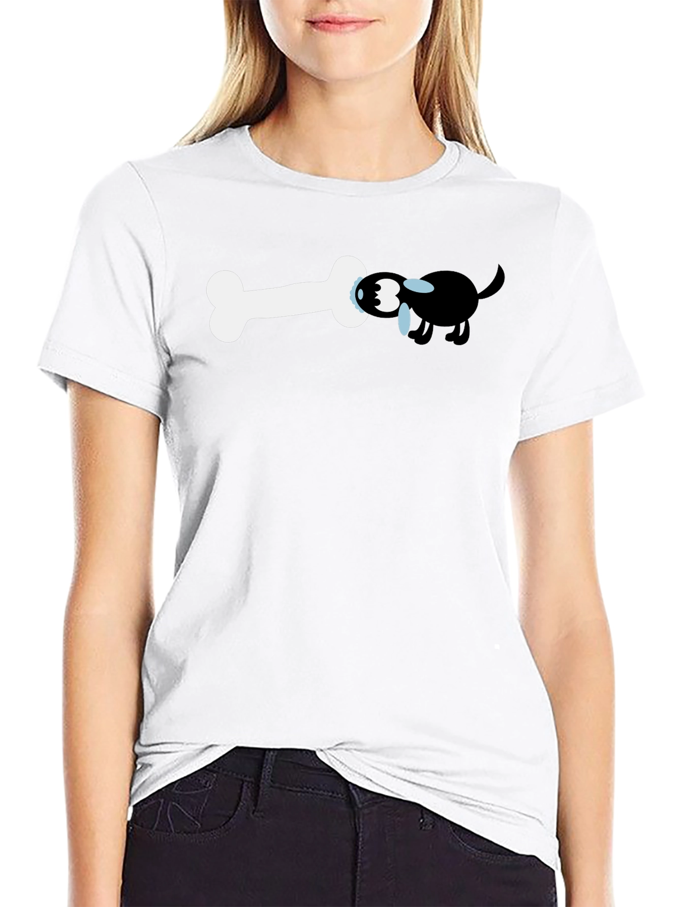Funny Dog and Bone Graphic Tee - Black T-Shirt