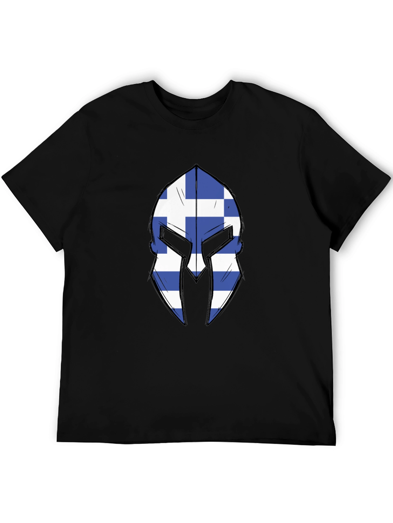 Greek Spartan Helmet Flag Graphic Tee - Black T-Shirt