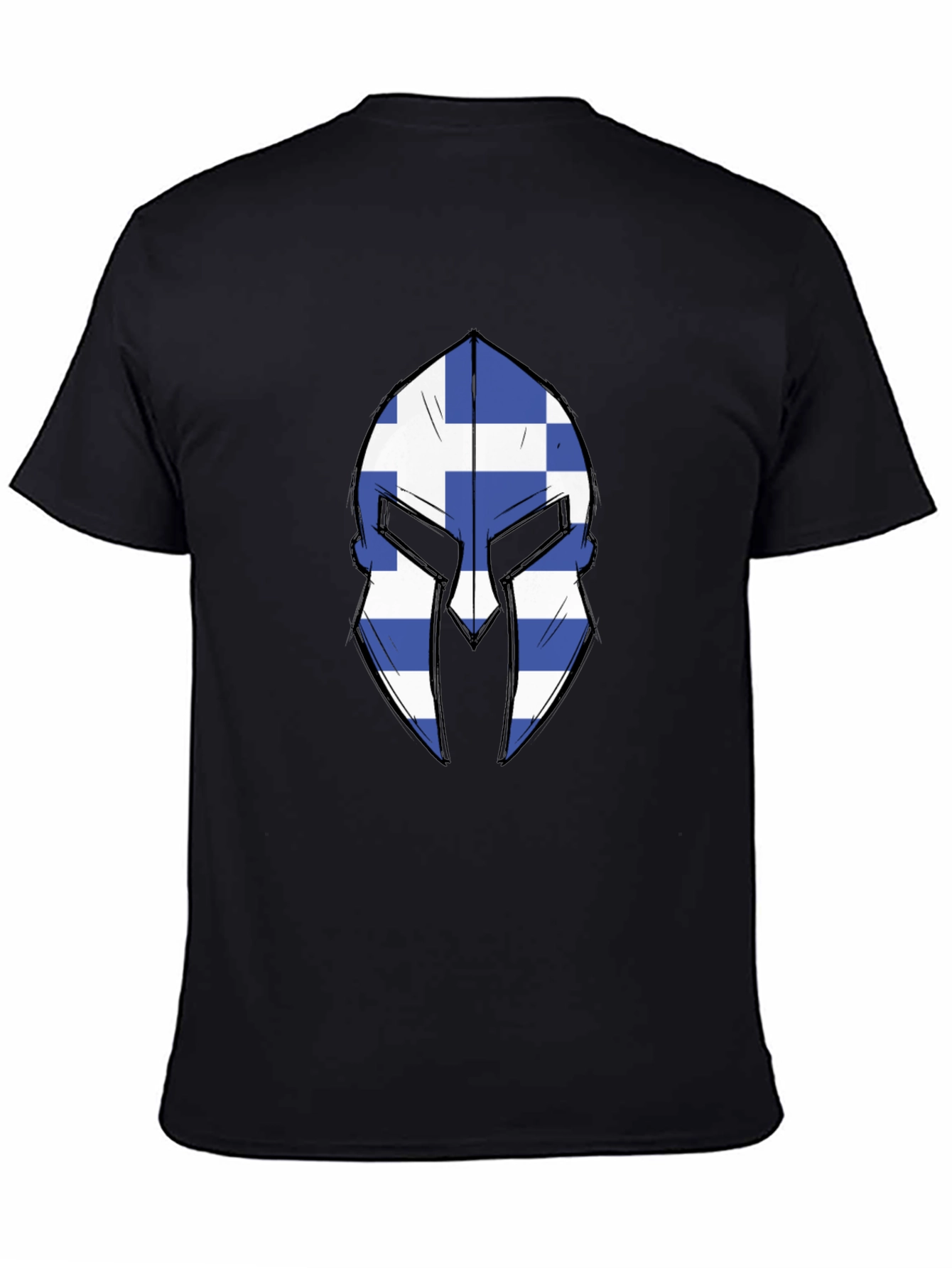 Greek Spartan Helmet Flag Graphic Tee - Black T-Shirt