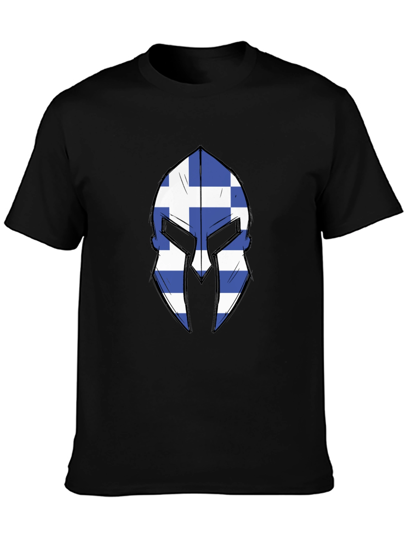 Greek Spartan Helmet Flag Graphic Tee - Black T-Shirt