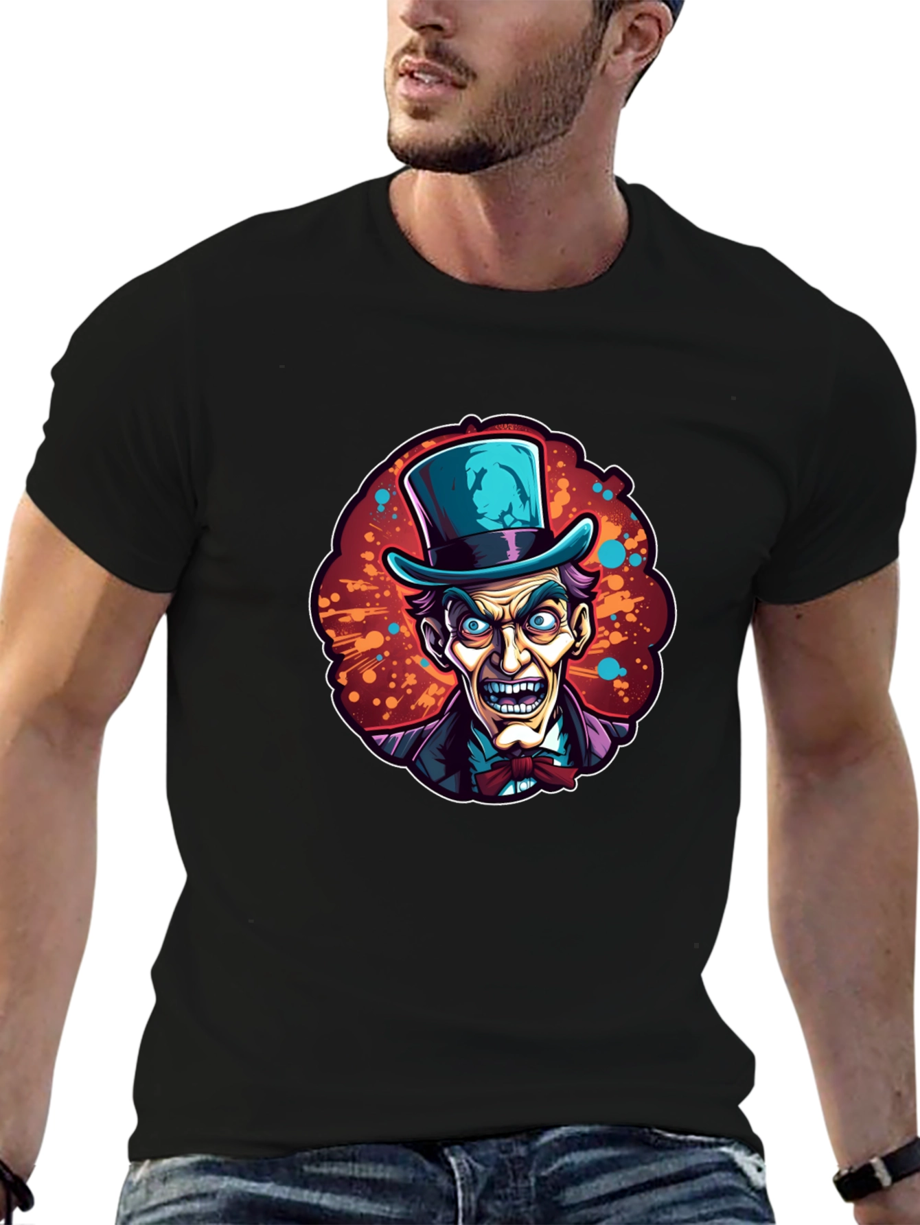 Mad Hatter Cartoon Graphic Black T-Shirt