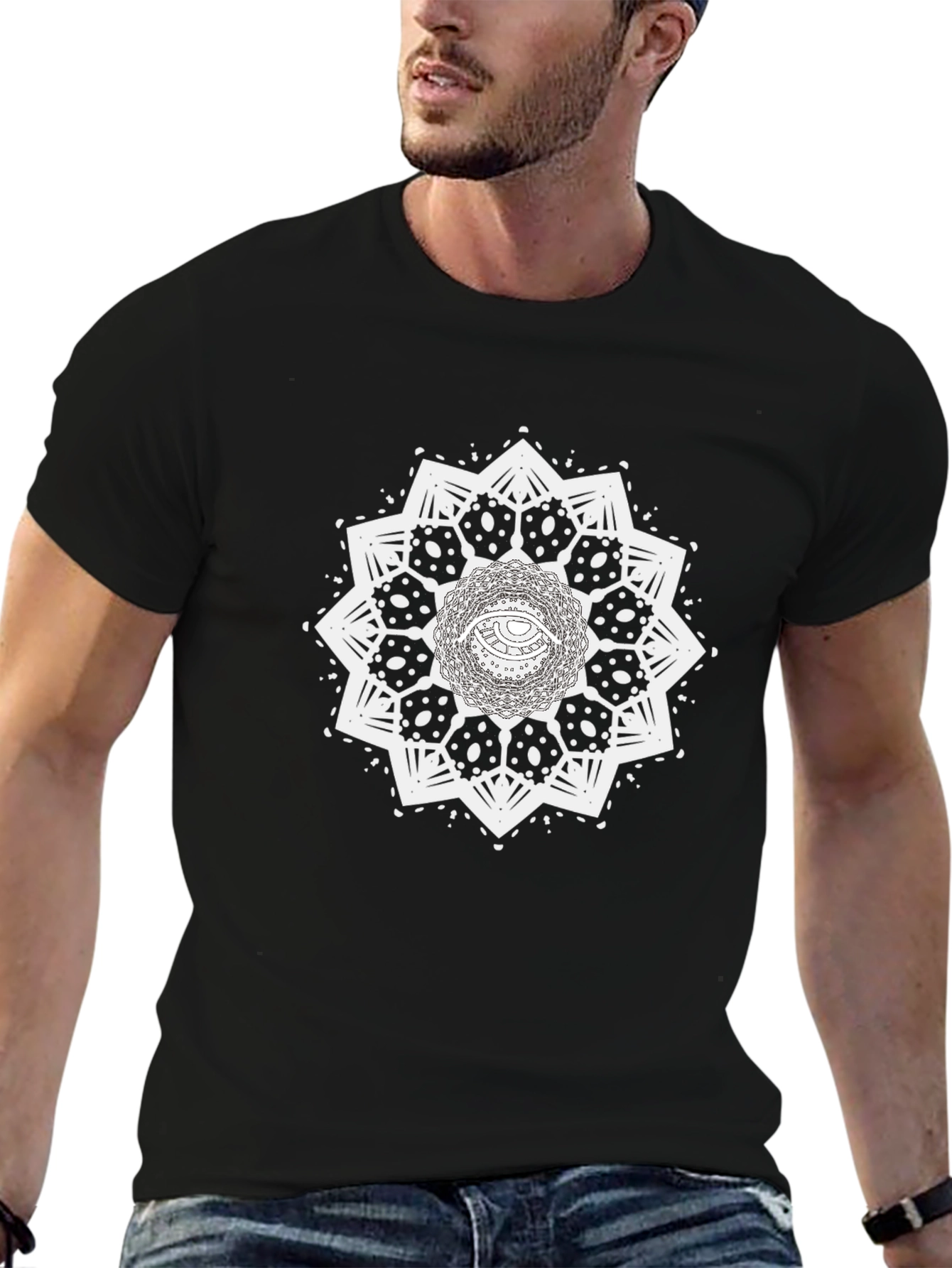Eye Mandala Graphic Tee - Black Cotton Casual Shirt