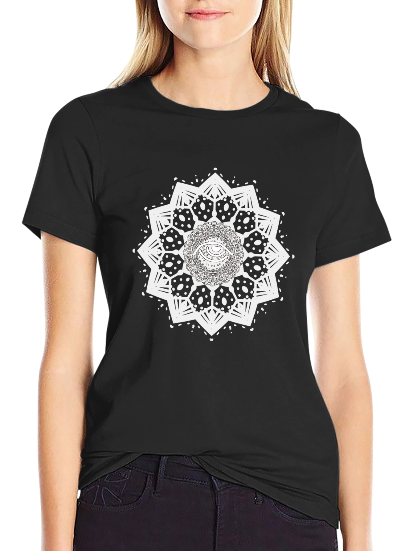 Eye Mandala Graphic Tee - Black Cotton Casual Shirt