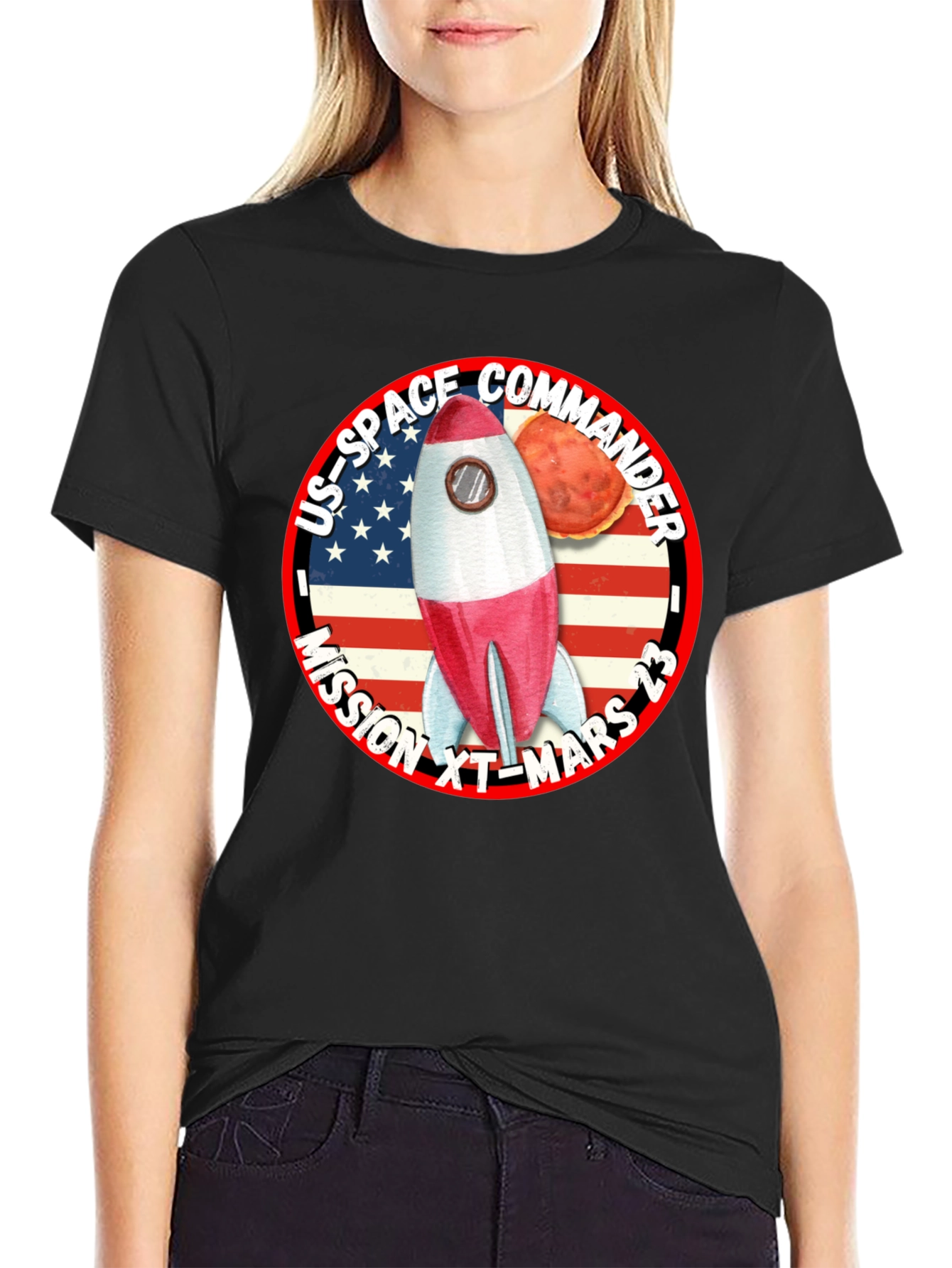 US Space Commander Mission to Mars Black T-Shirt