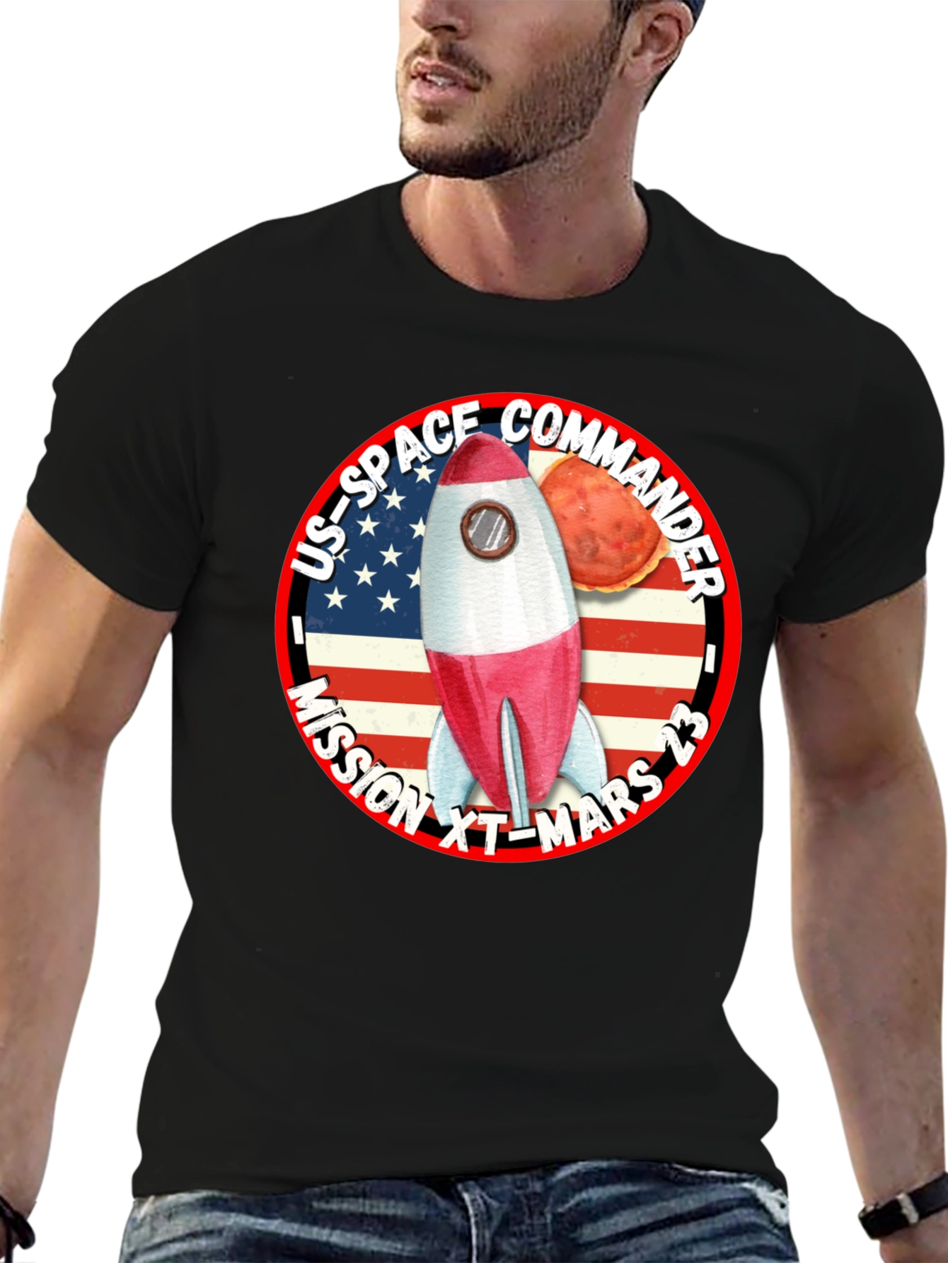 US Space Commander Mission to Mars Black T-Shirt