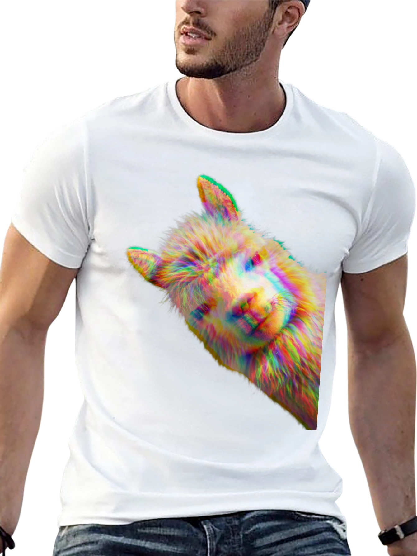 Alpaca Glitch Art Graphic Tee - Mens Black T-Shirt