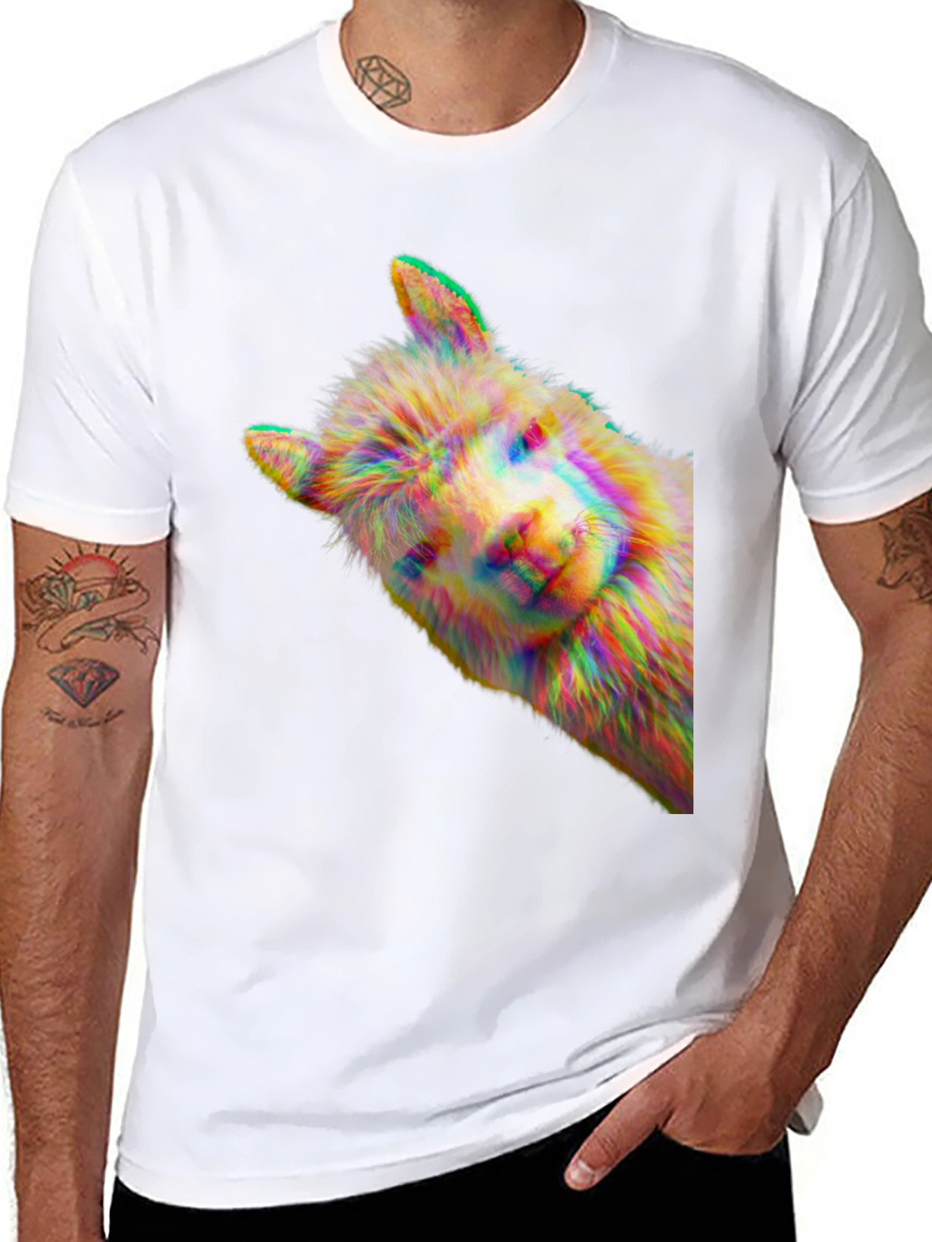 Alpaca Glitch Art Graphic Tee - Mens Black T-Shirt