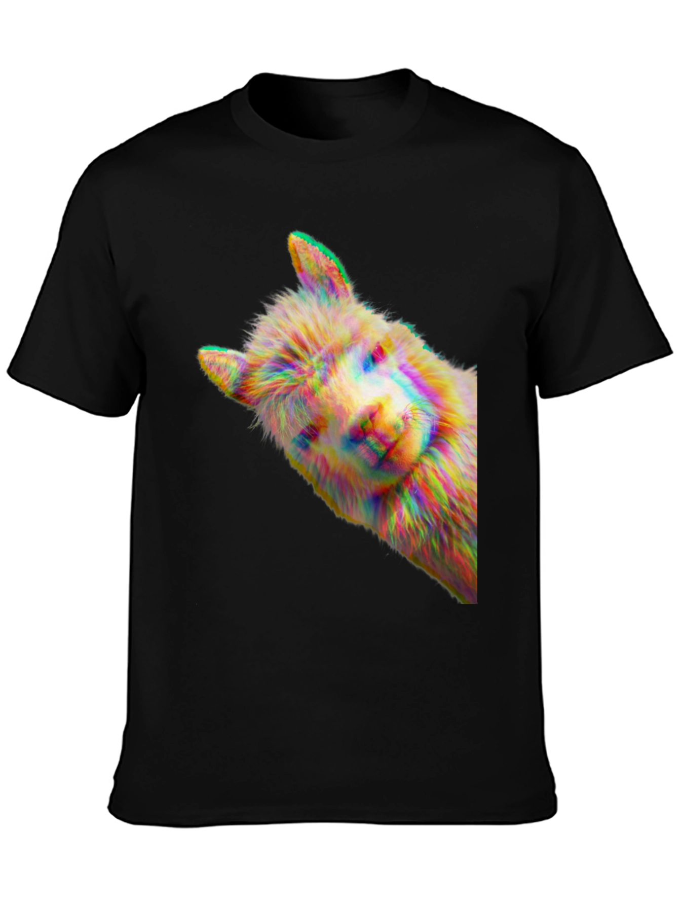 Alpaca Glitch Art Graphic Tee - Mens Black T-Shirt