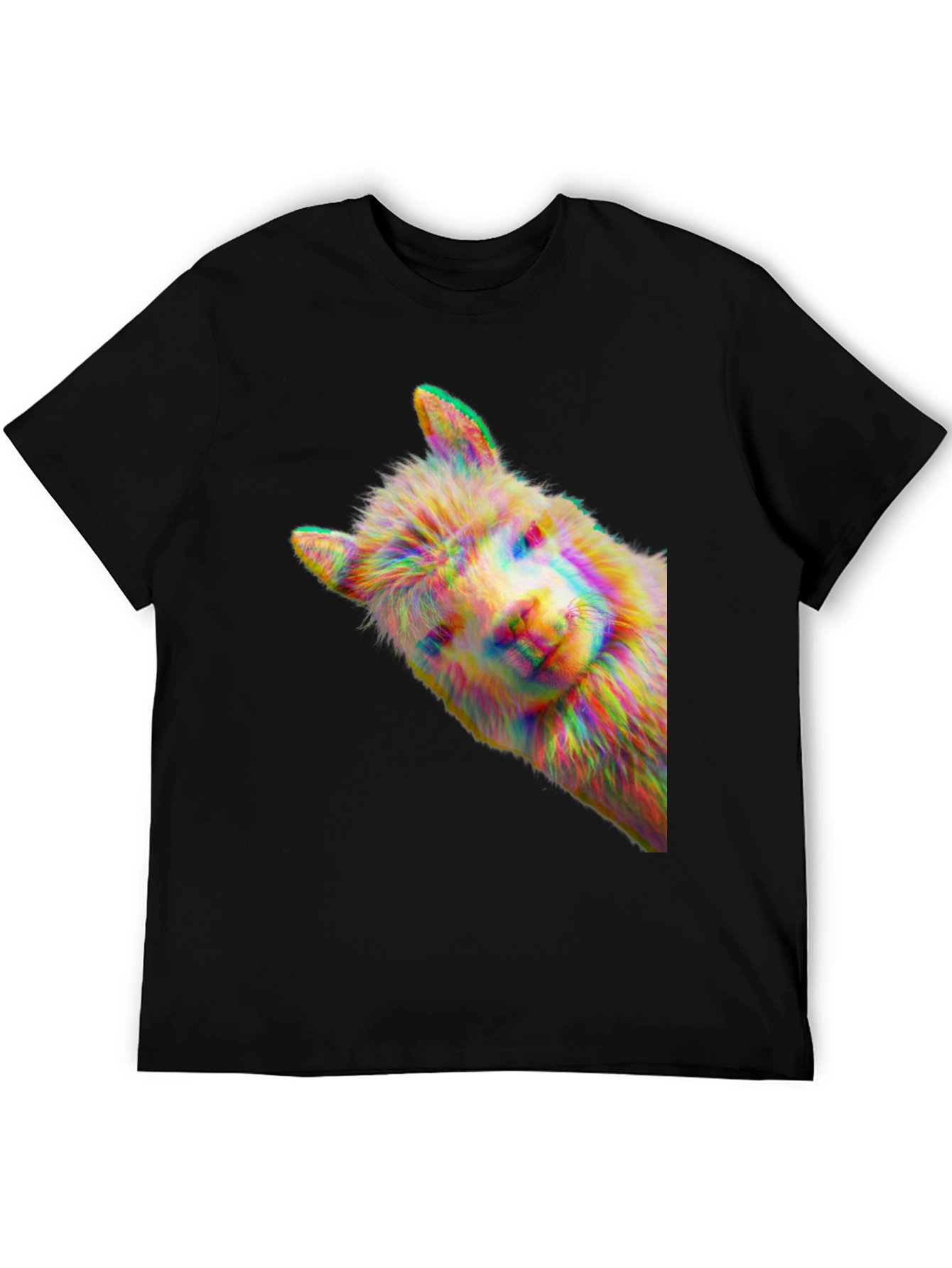 Alpaca Glitch Art Graphic Tee - Mens Black T-Shirt