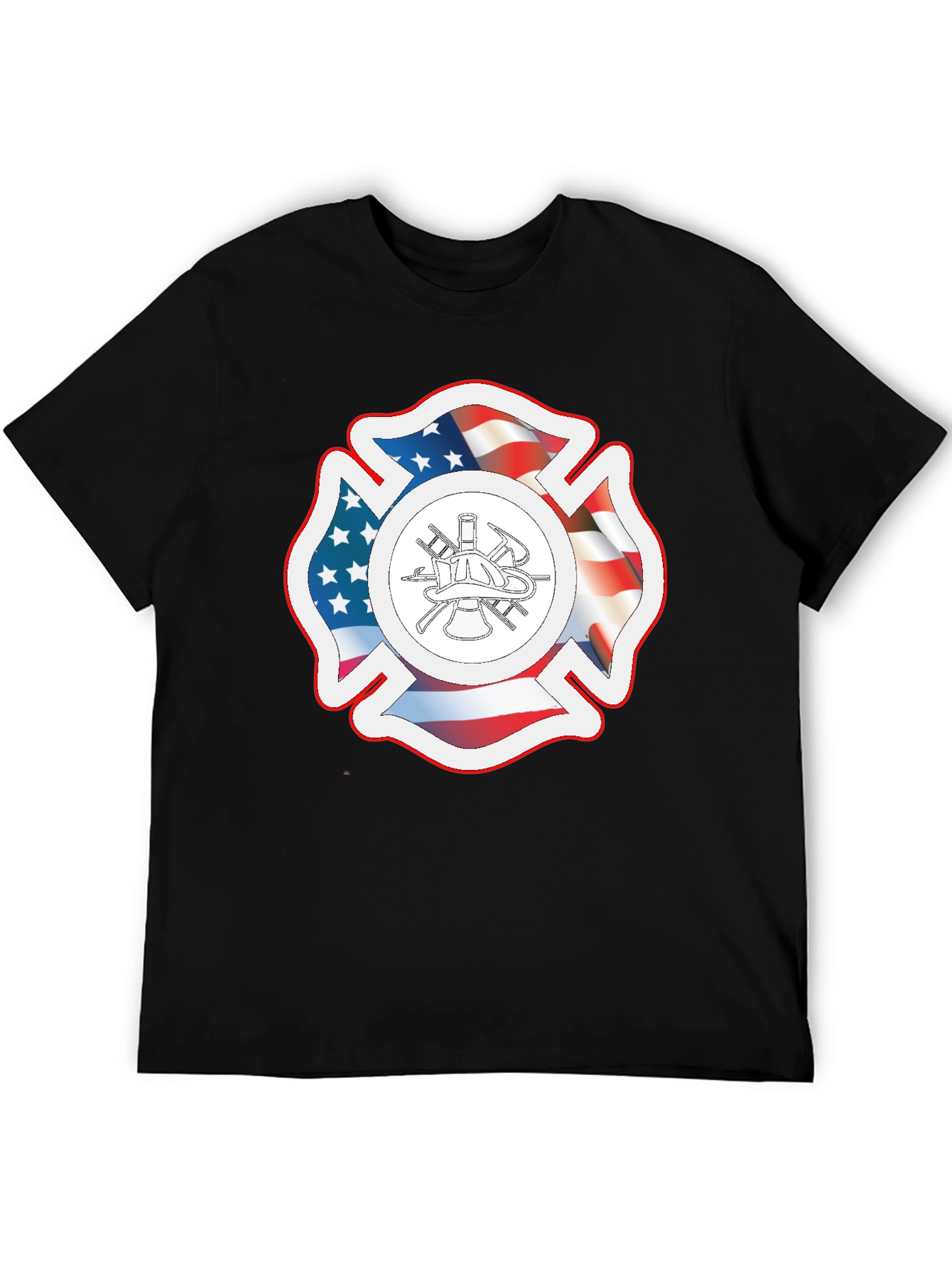 American Flag Firefighter Maltese Cross Graphic Tee