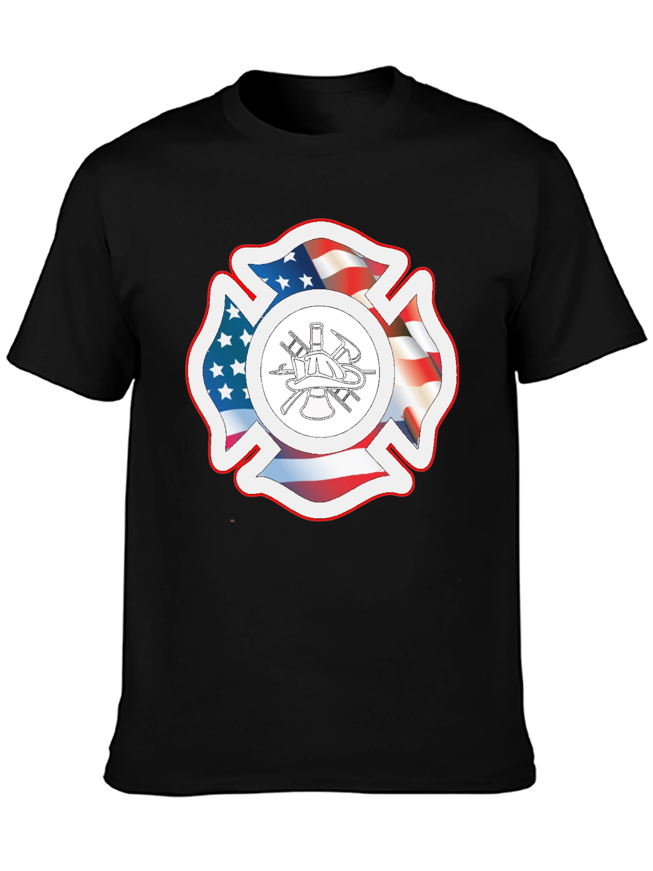 American Flag Firefighter Maltese Cross Graphic Tee