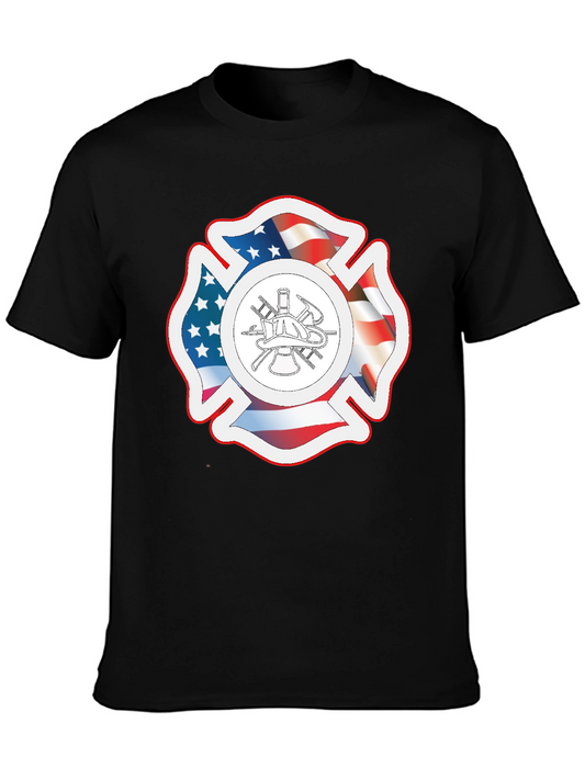 American Flag Firefighter Maltese Cross Graphic Tee