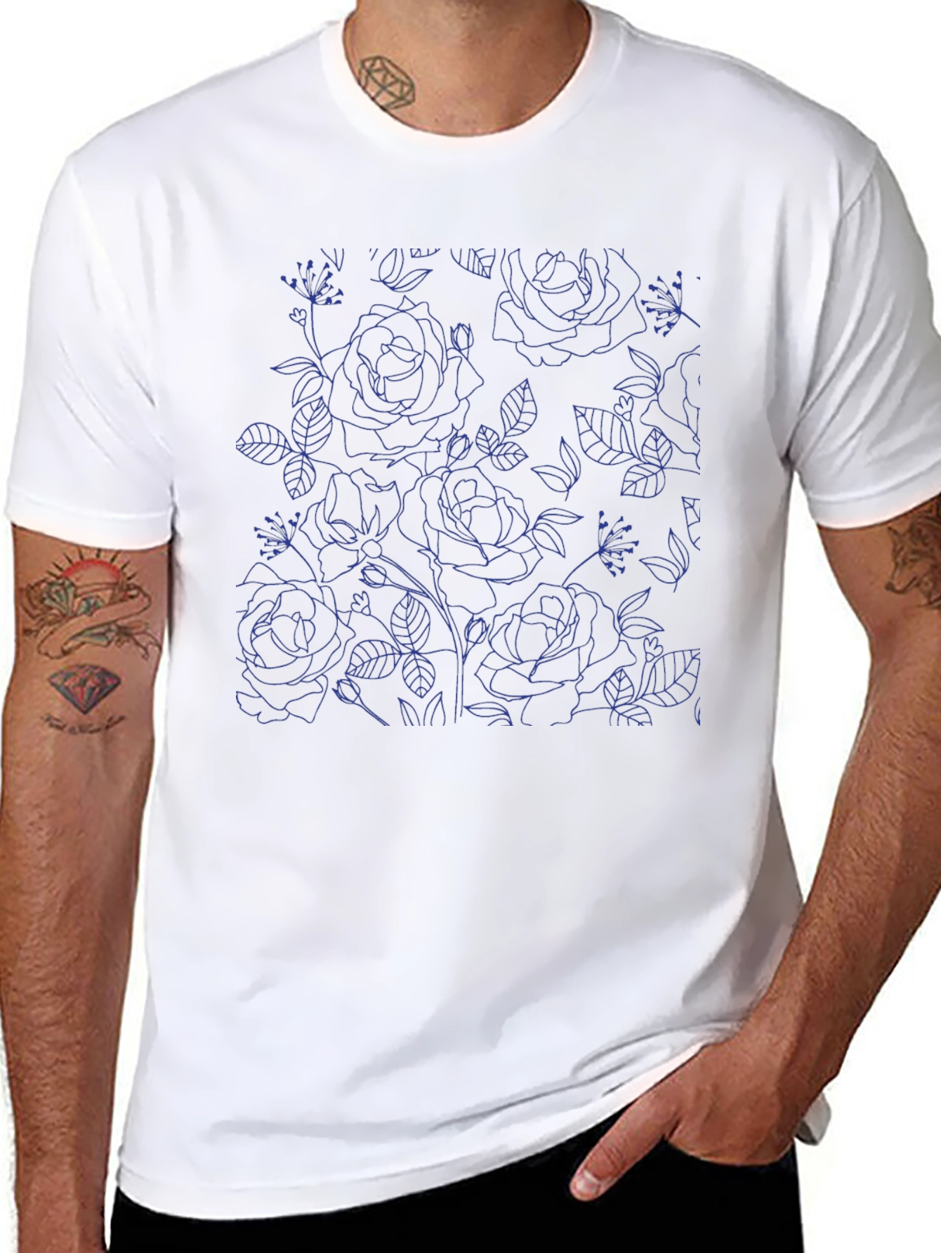 Floral Outline Black T-Shirt