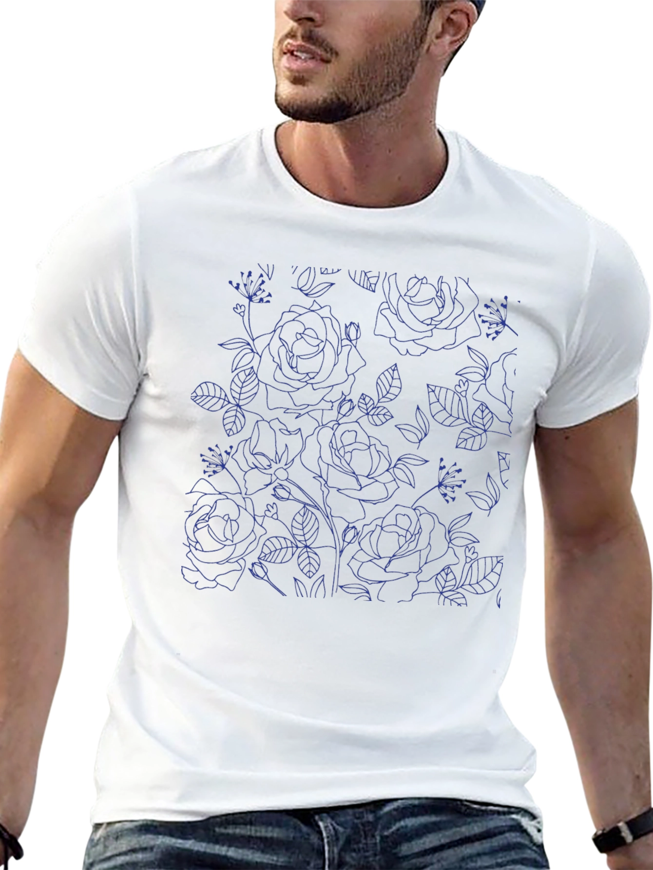 Floral Outline Black T-Shirt