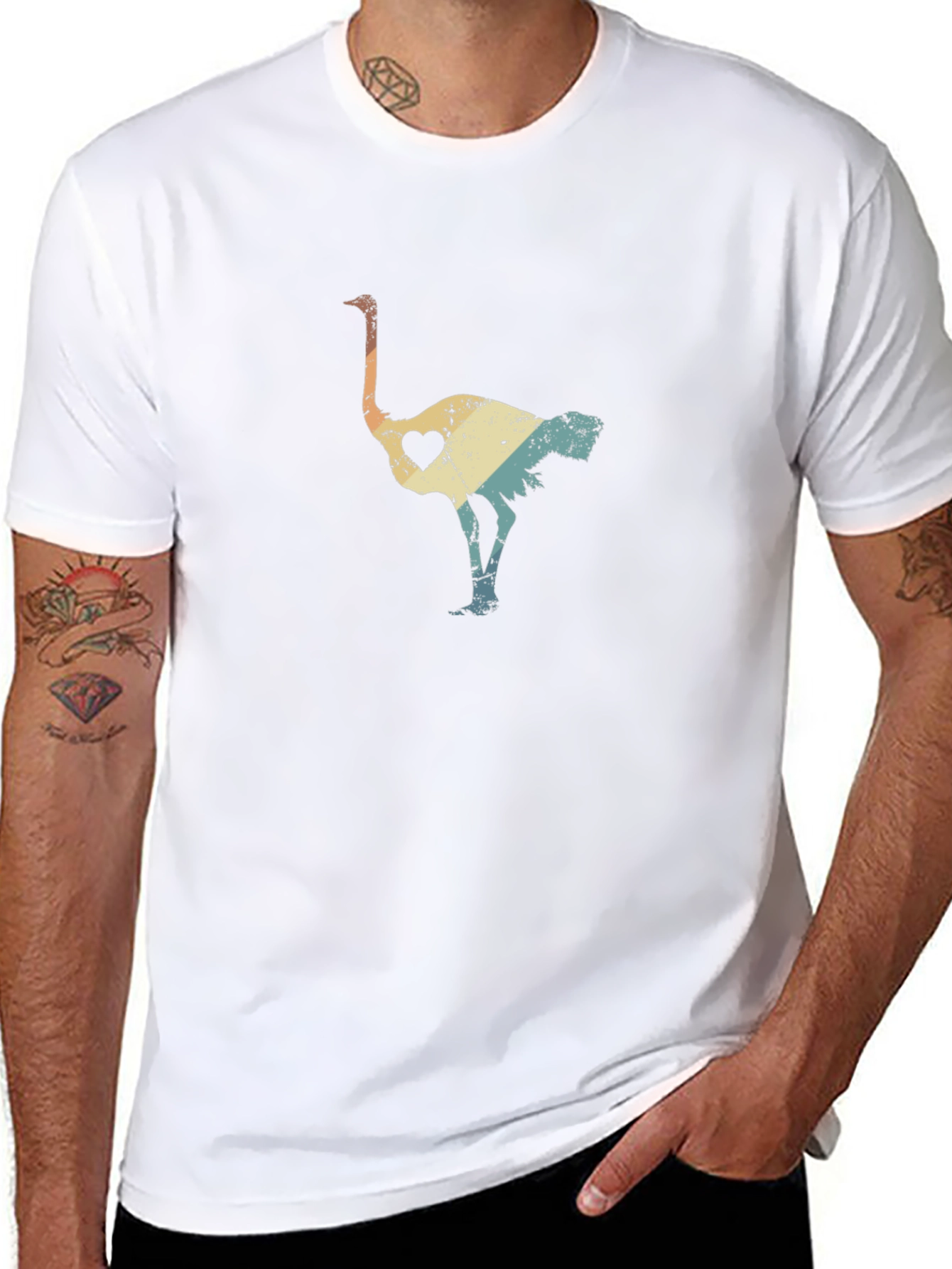 Retro Ostrich Heart T-Shirt - Black