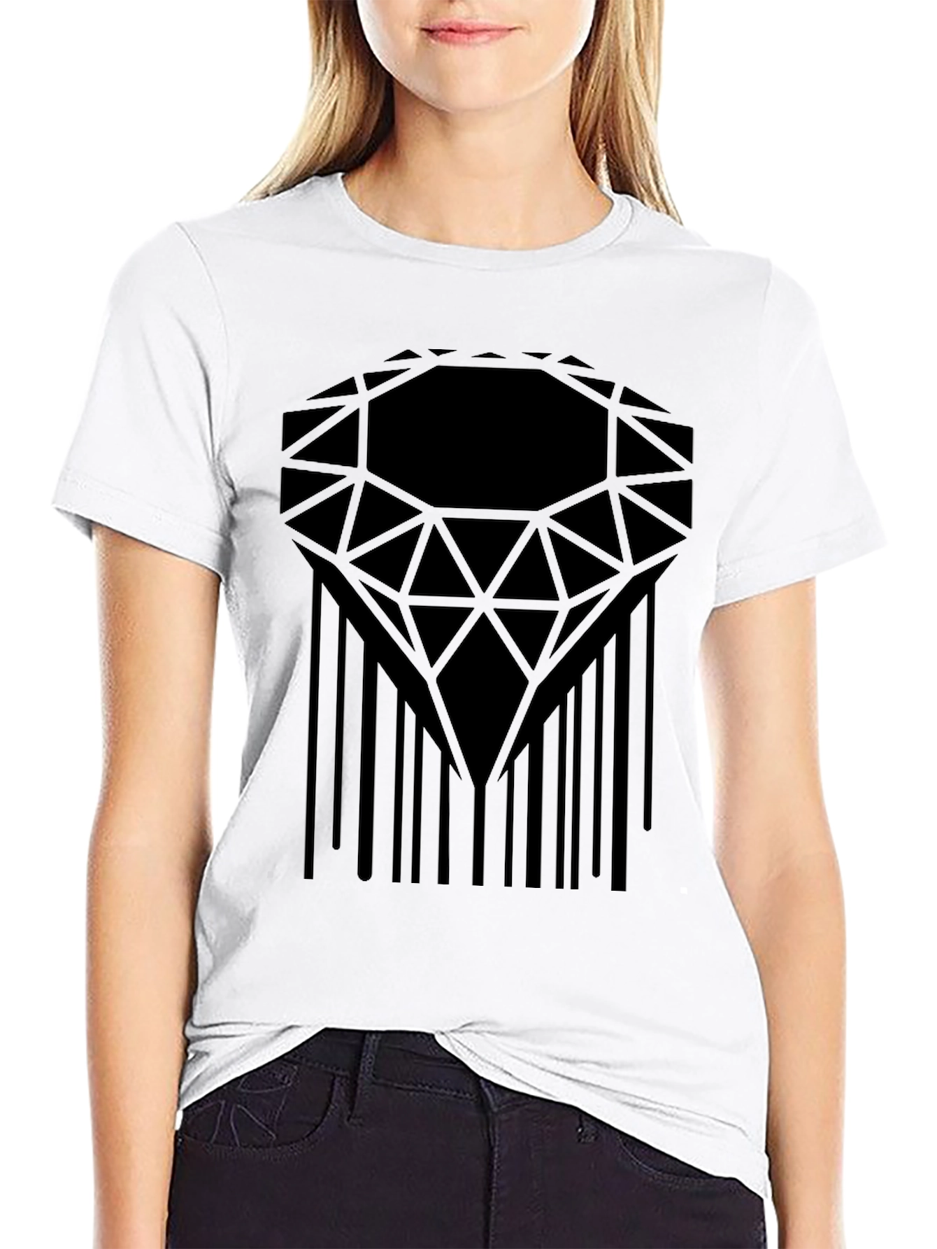 Geometric Diamond Barcode Graphic Tee - Modern Style