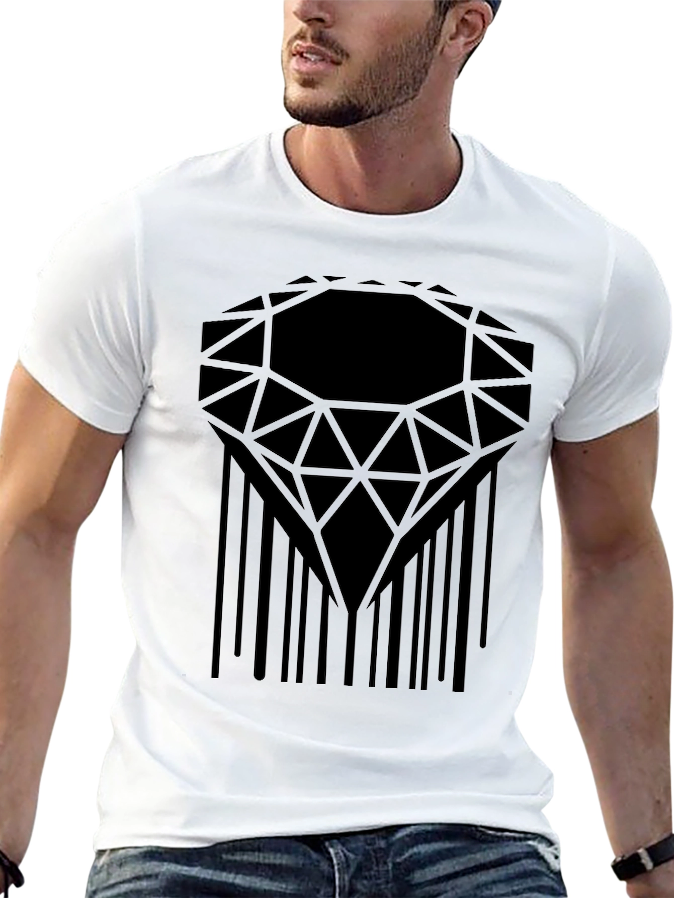 Geometric Diamond Barcode Graphic Tee - Modern Style