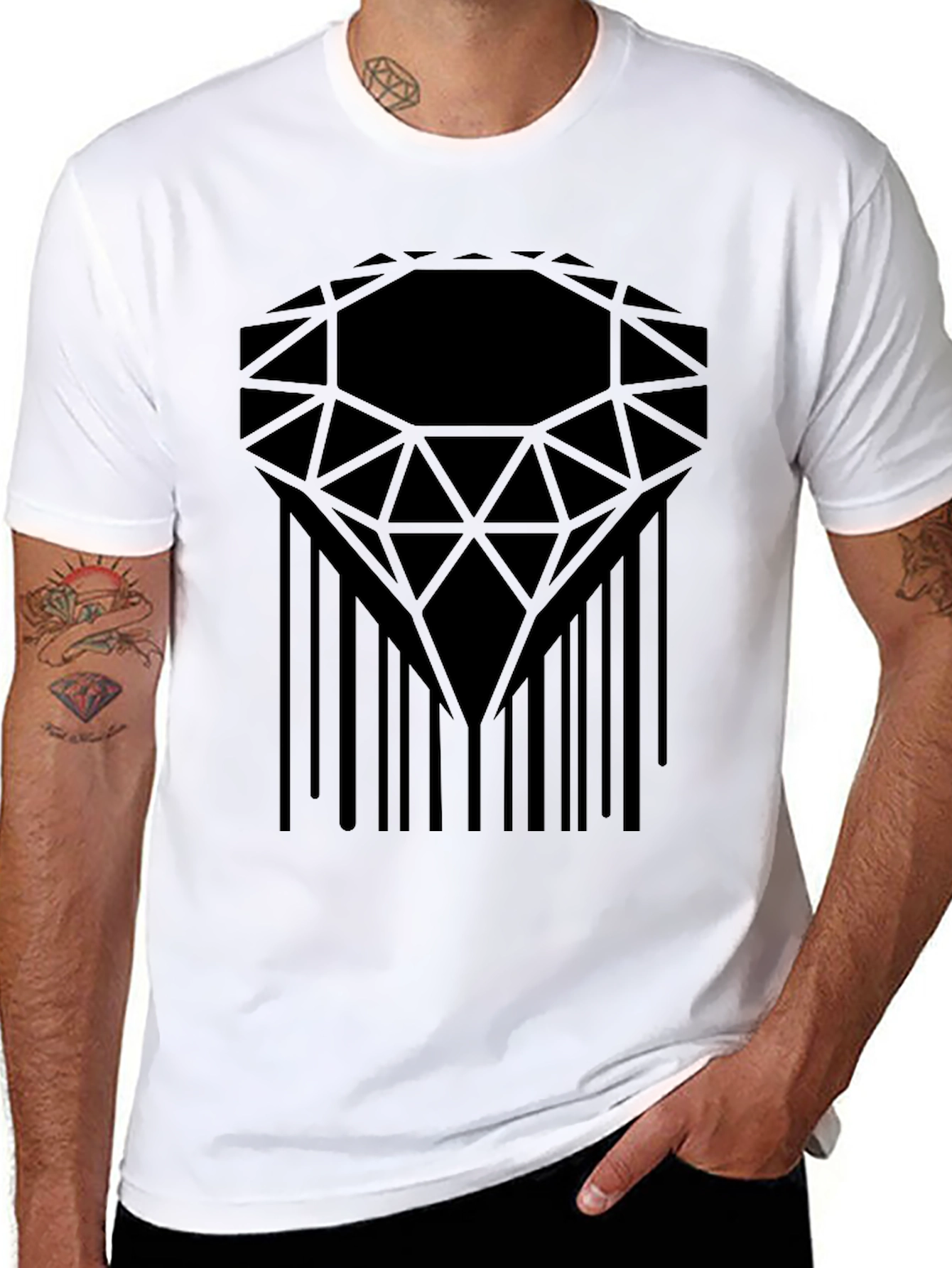 Geometric Diamond Barcode Graphic Tee - Modern Style