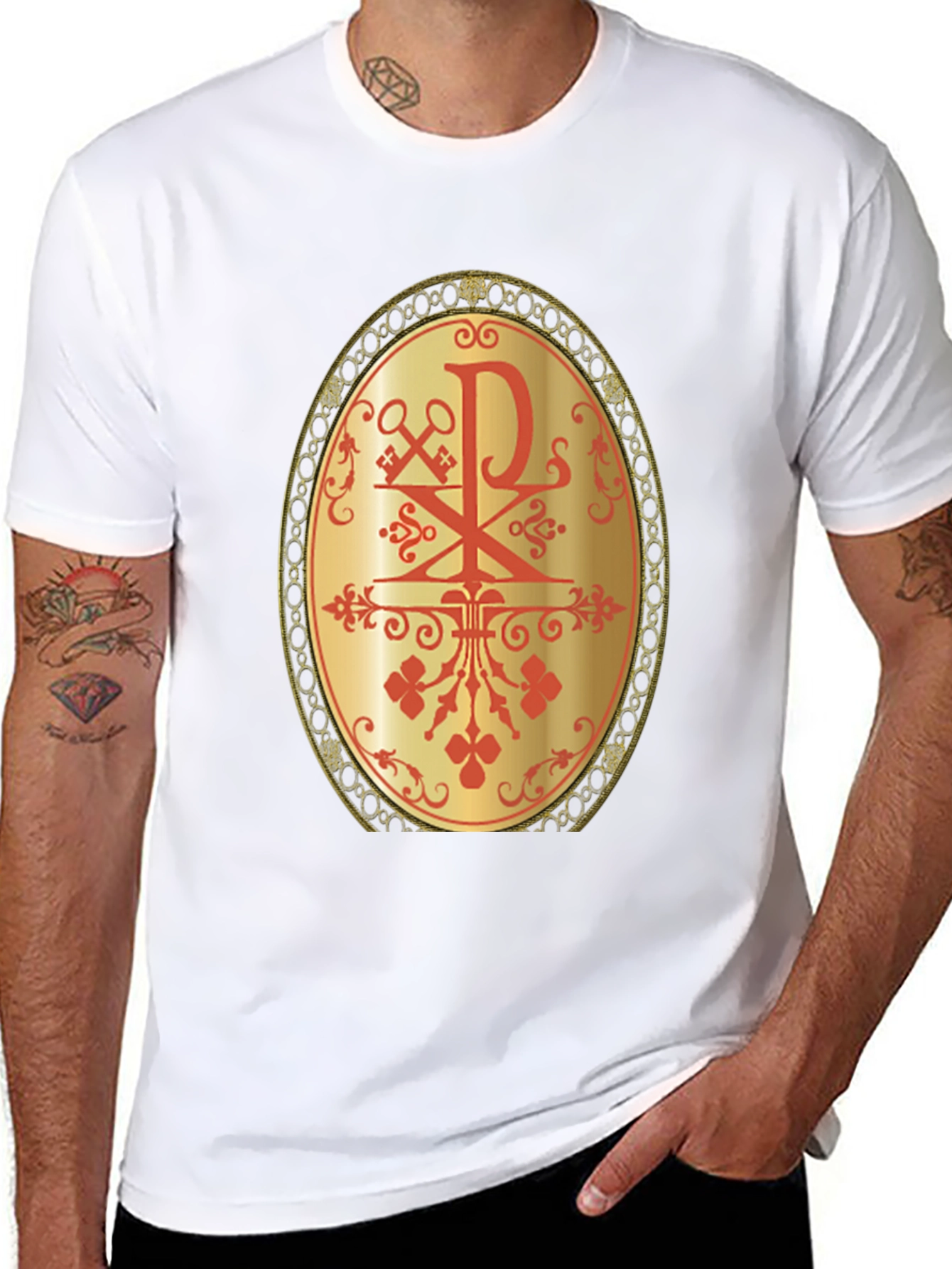 Religious Chi Rho Graphic Tee - Black