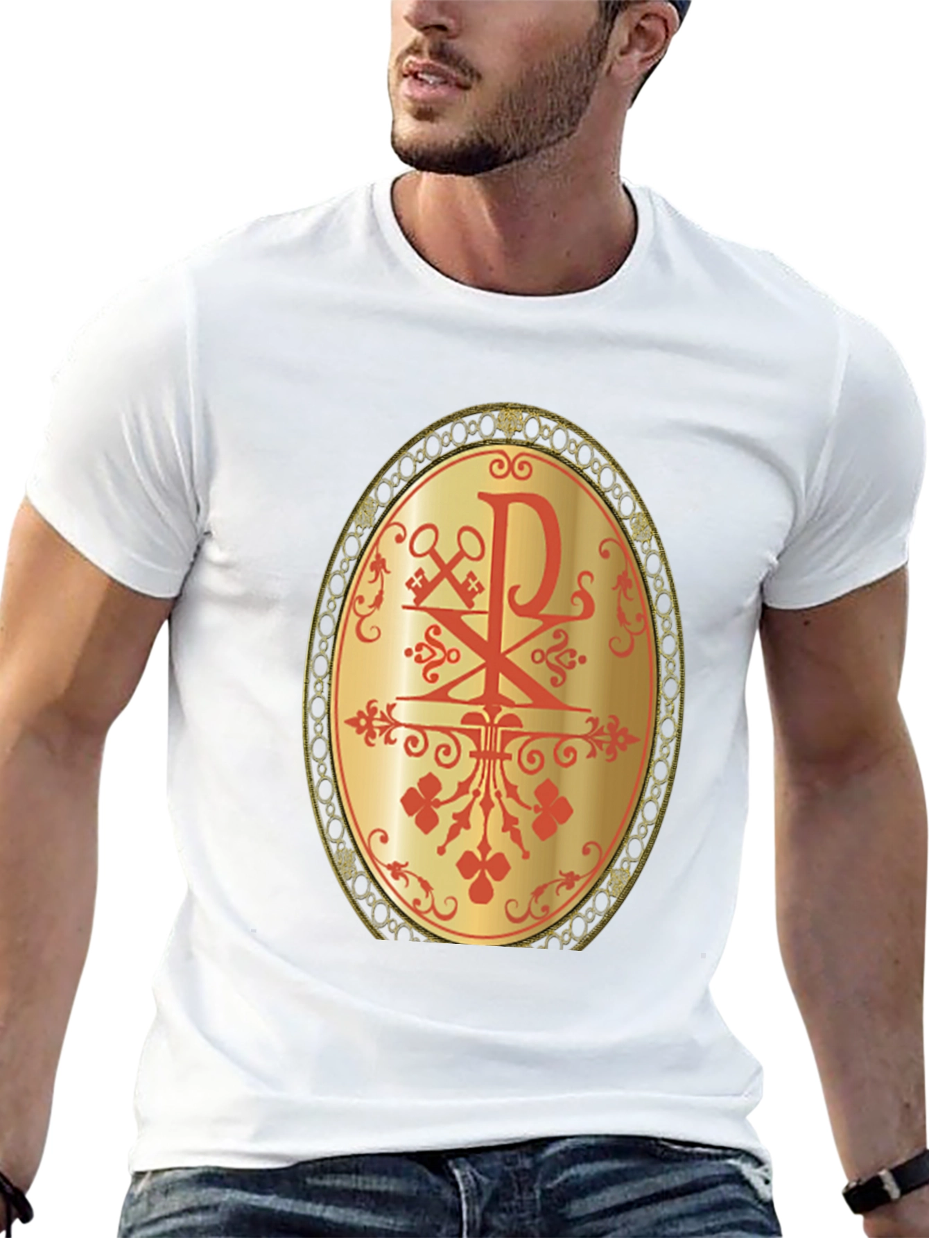 Religious Chi Rho Graphic Tee - Black