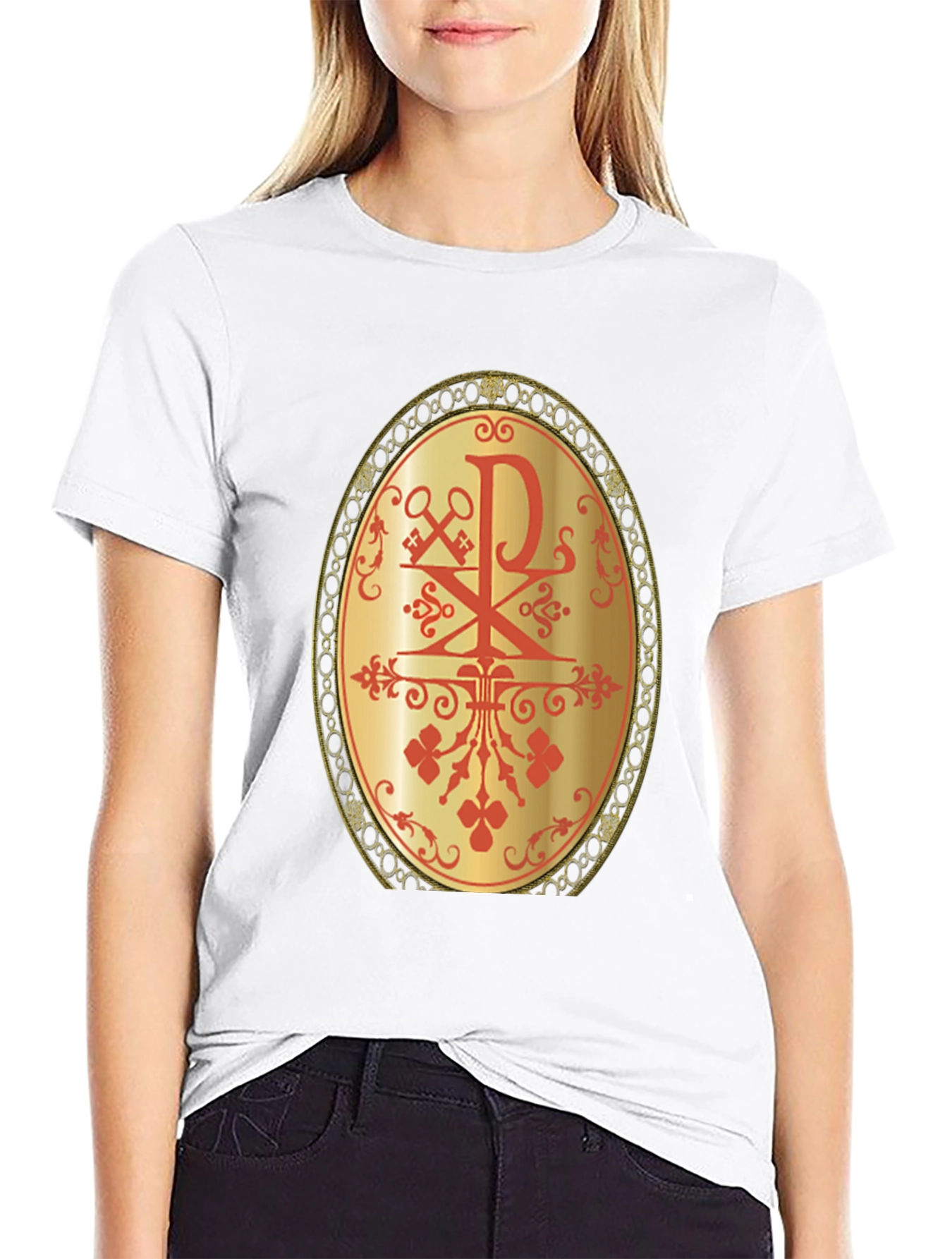 Religious Chi Rho Graphic Tee - Black