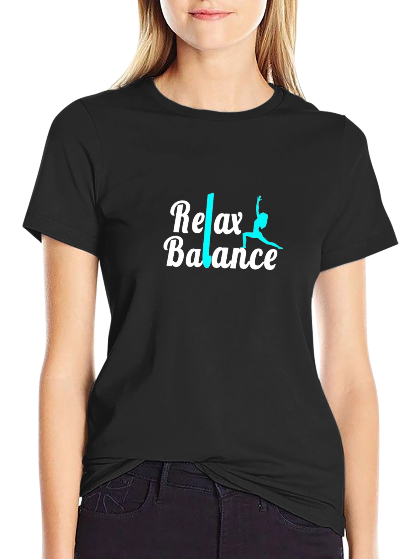Relax Balance Black T-Shirt Yoga Meditation