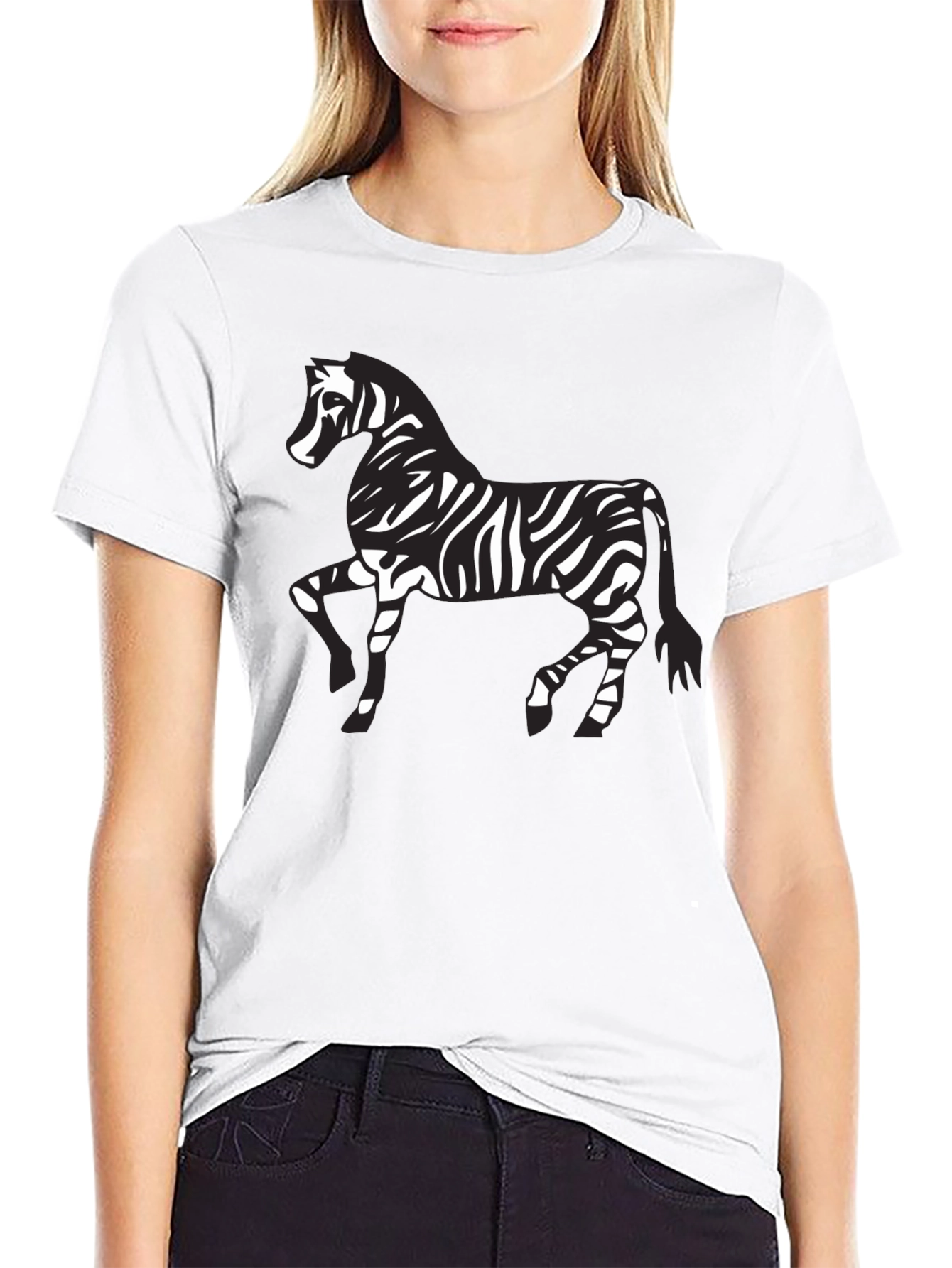 Zebra Print Graphic Tee - Black
