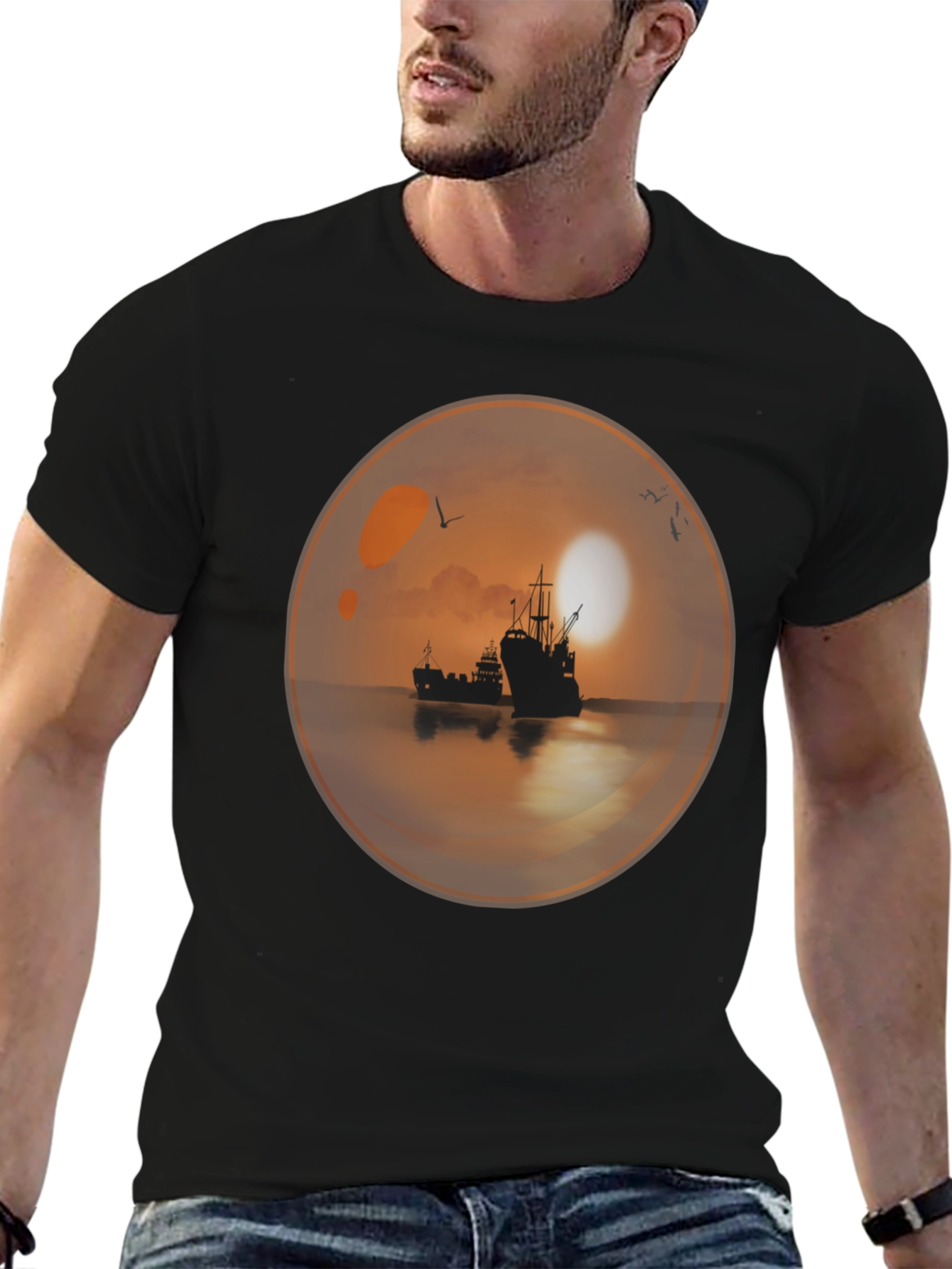 Sunset Ships in a Bubble T-Shirt