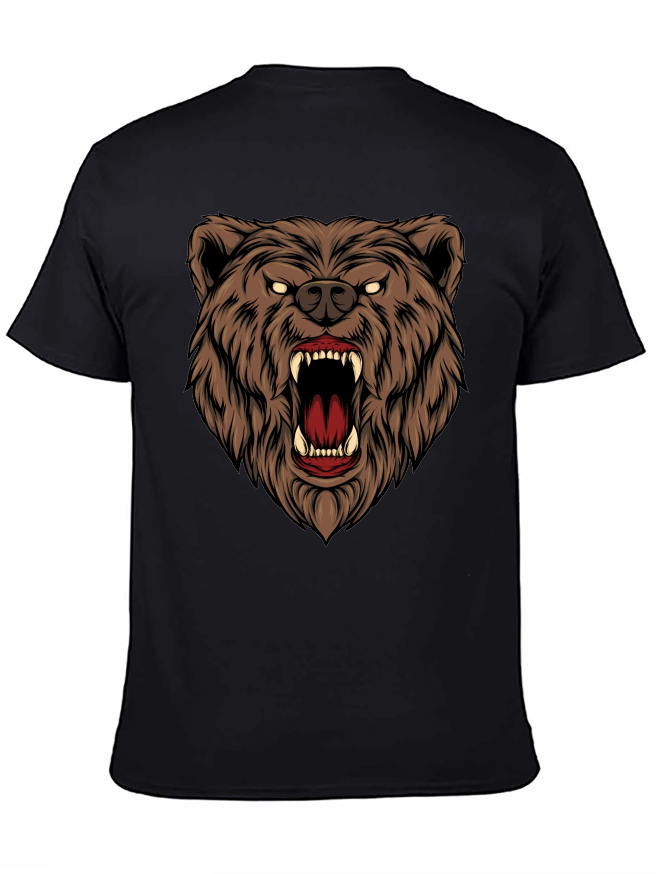 Mens Black T-Shirt with Roaring Bear Graphic