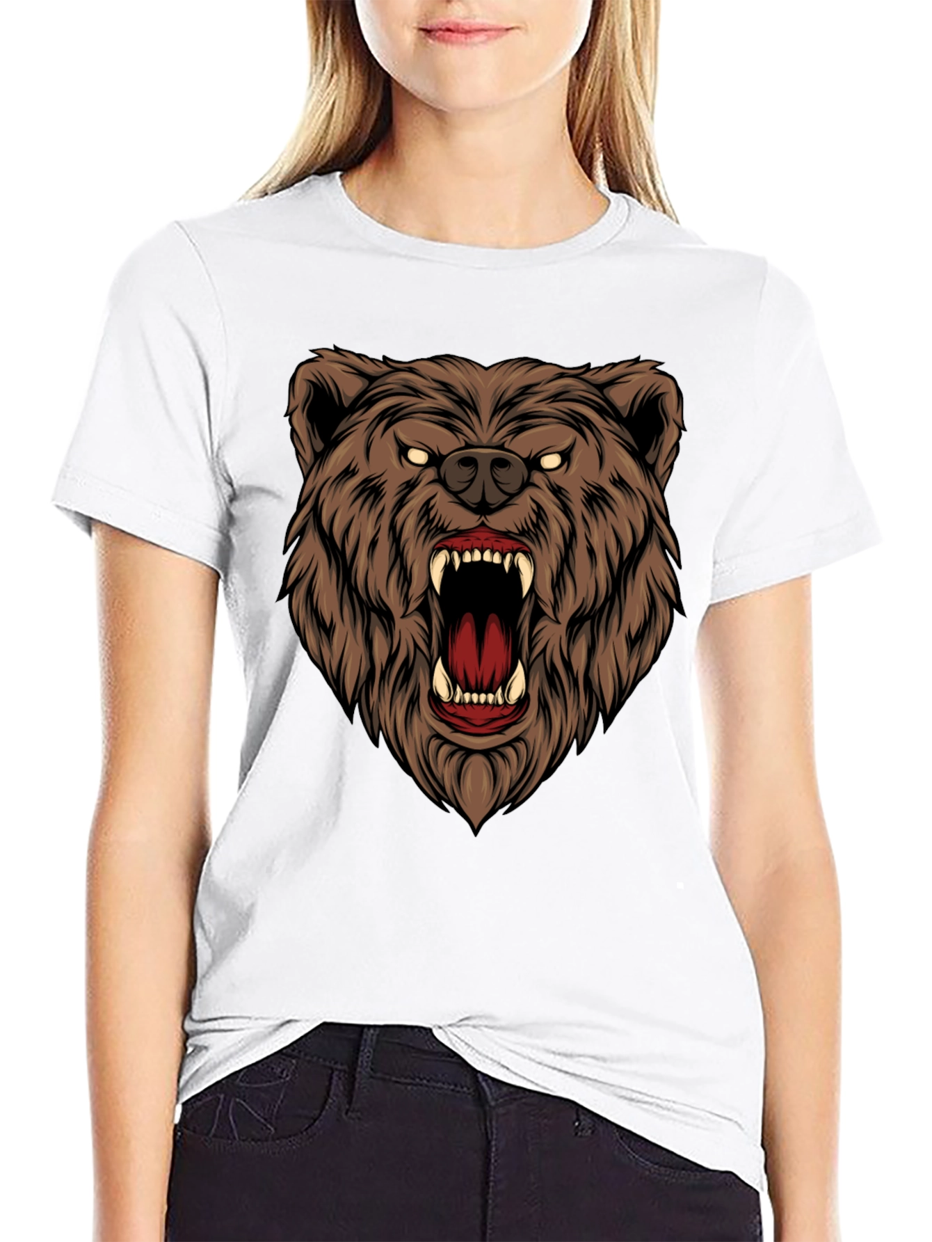 Mens Black T-Shirt with Roaring Bear Graphic