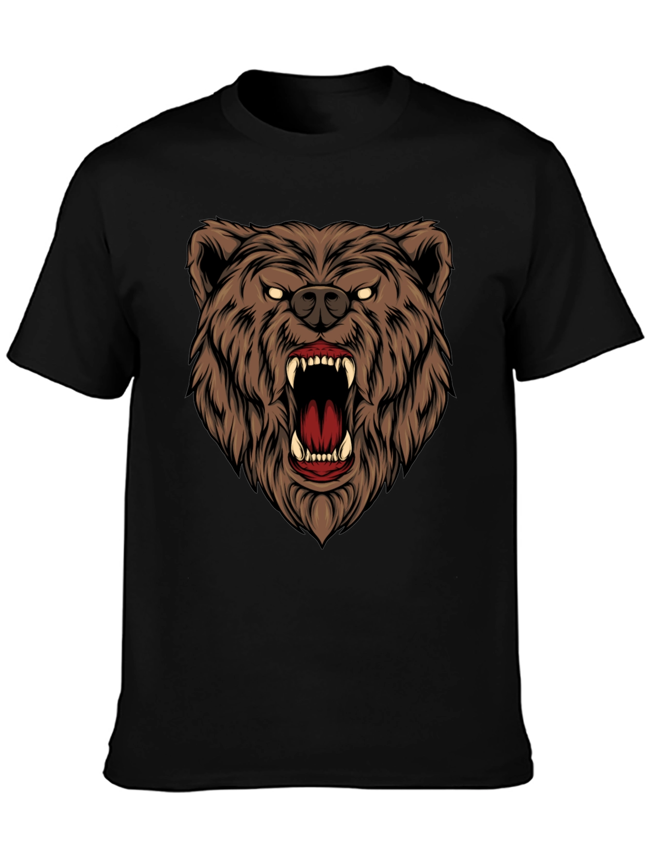 Mens Black T-Shirt with Roaring Bear Graphic