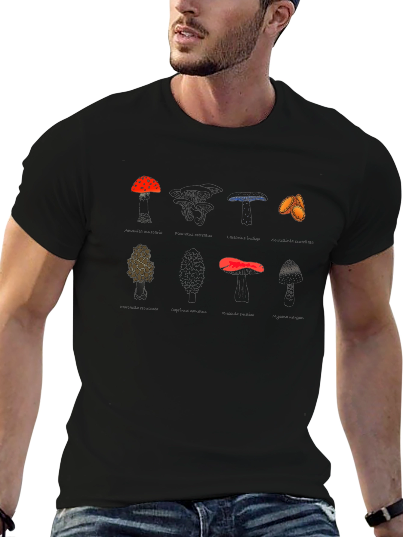Mushroom Variety Graphic Print Tee - Black