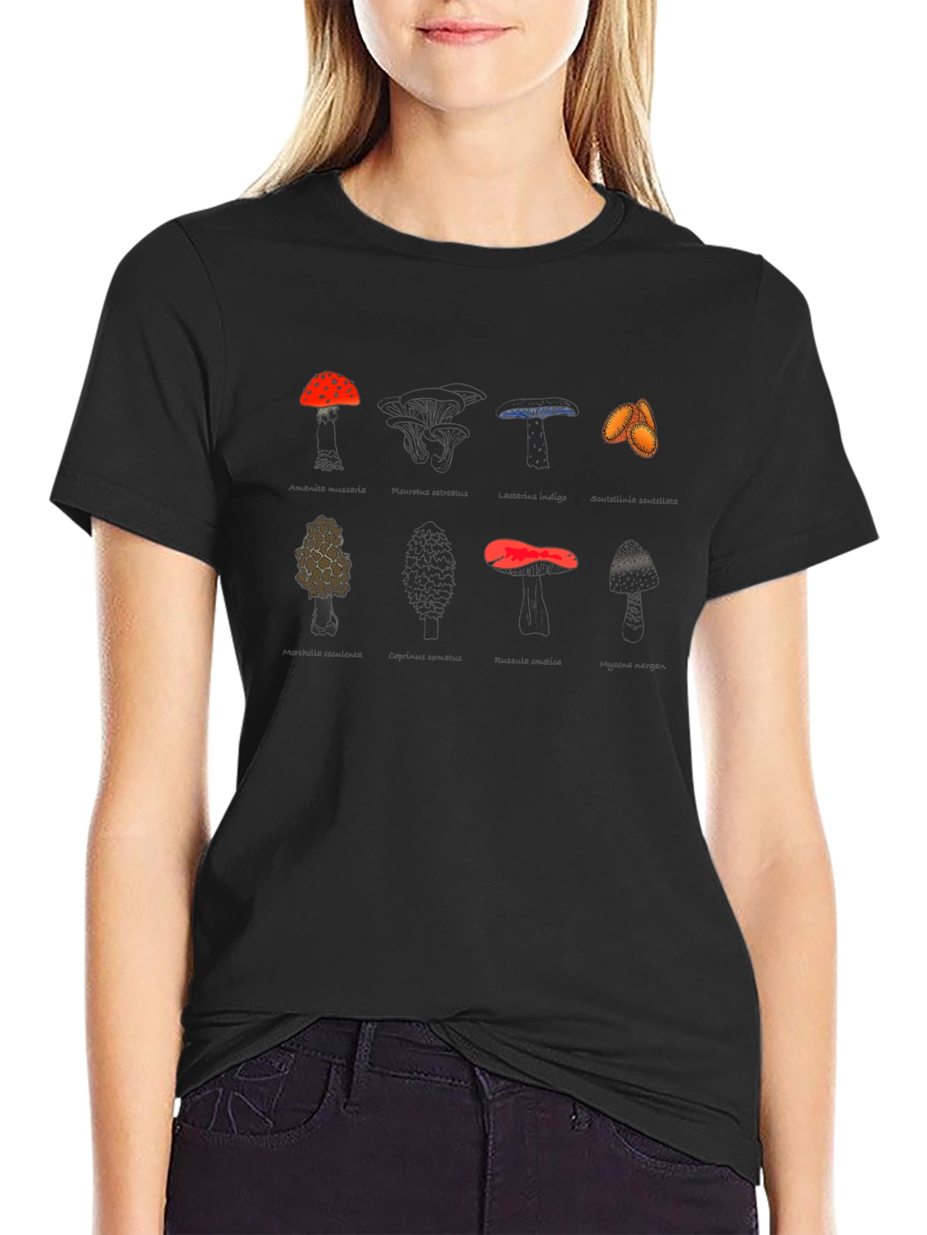 Mushroom Variety Graphic Print Tee - Black