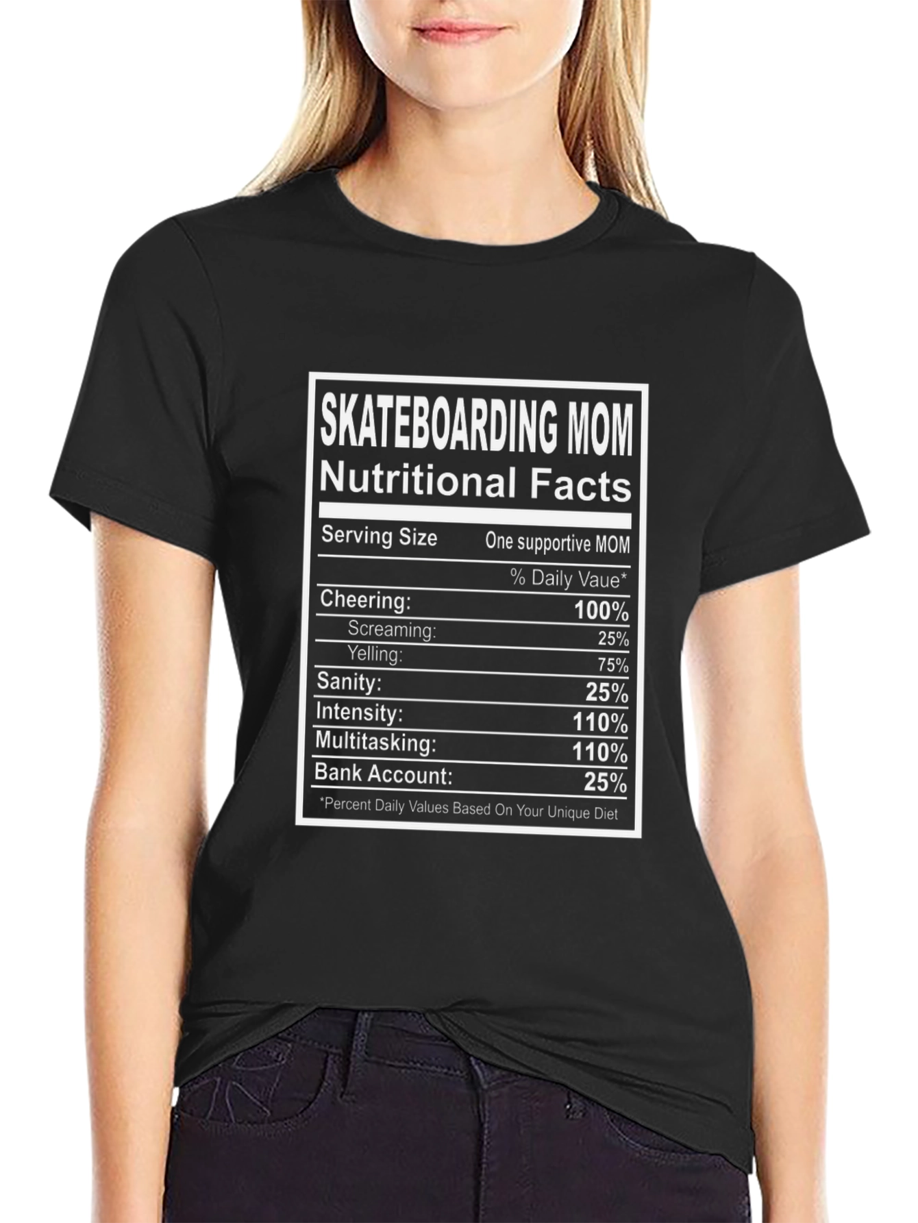 Skateboarding Mom Nutritional Facts Graphic T-Shirt