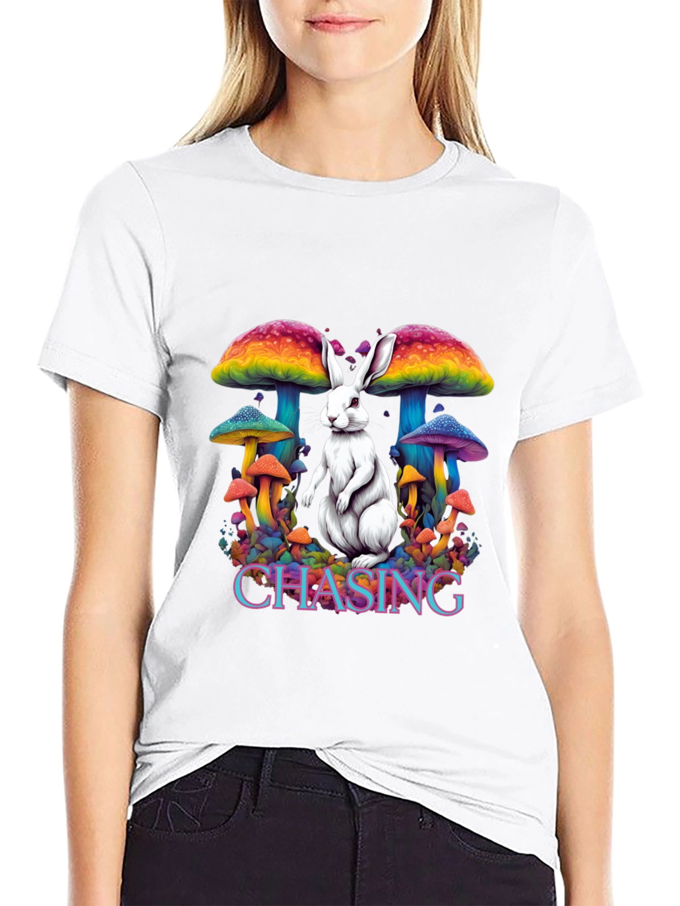 Psychedelic Rabbit Chasing Mushroom T-Shirt