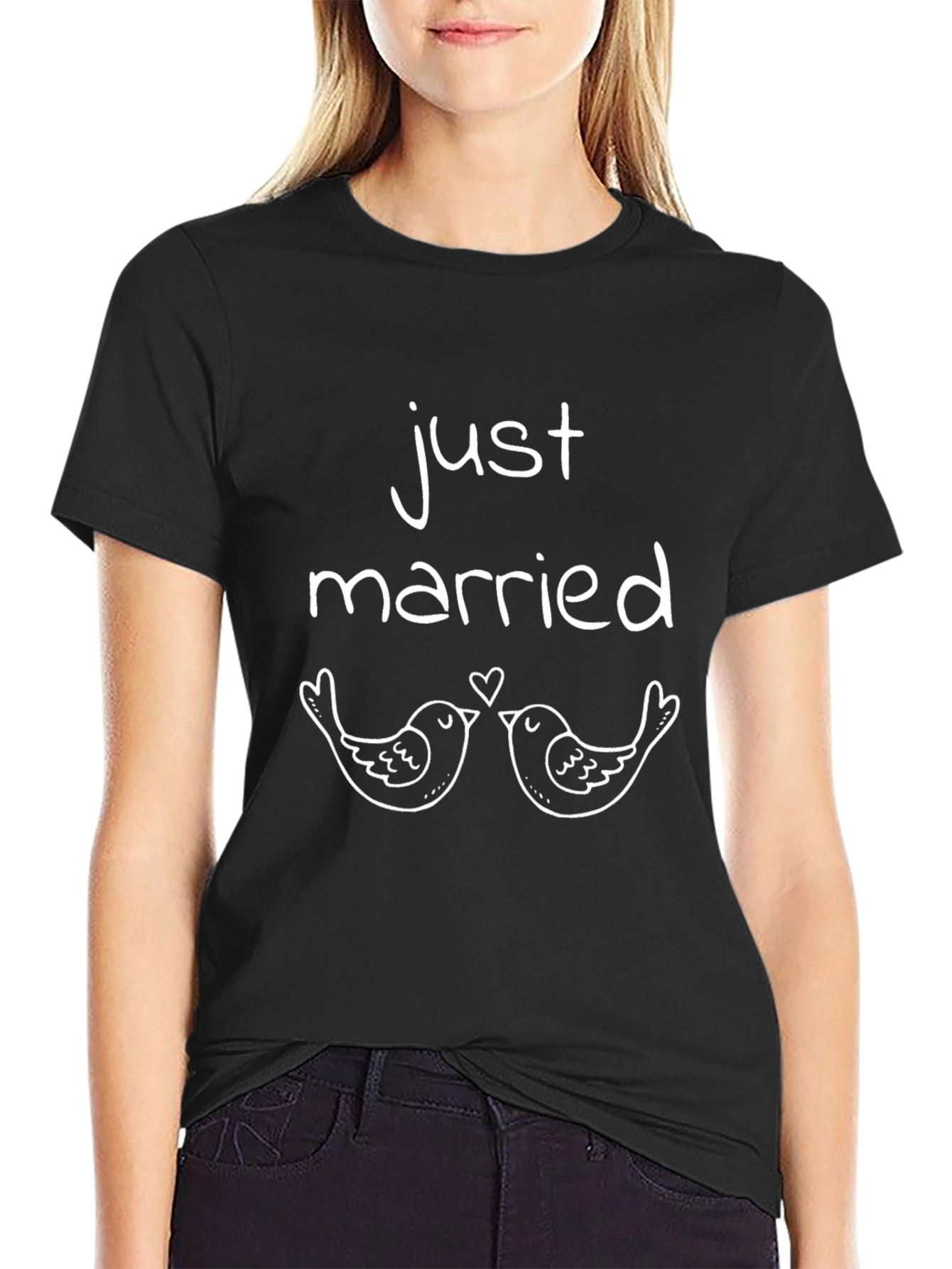 Just Married Birds Graphic Tee - Black