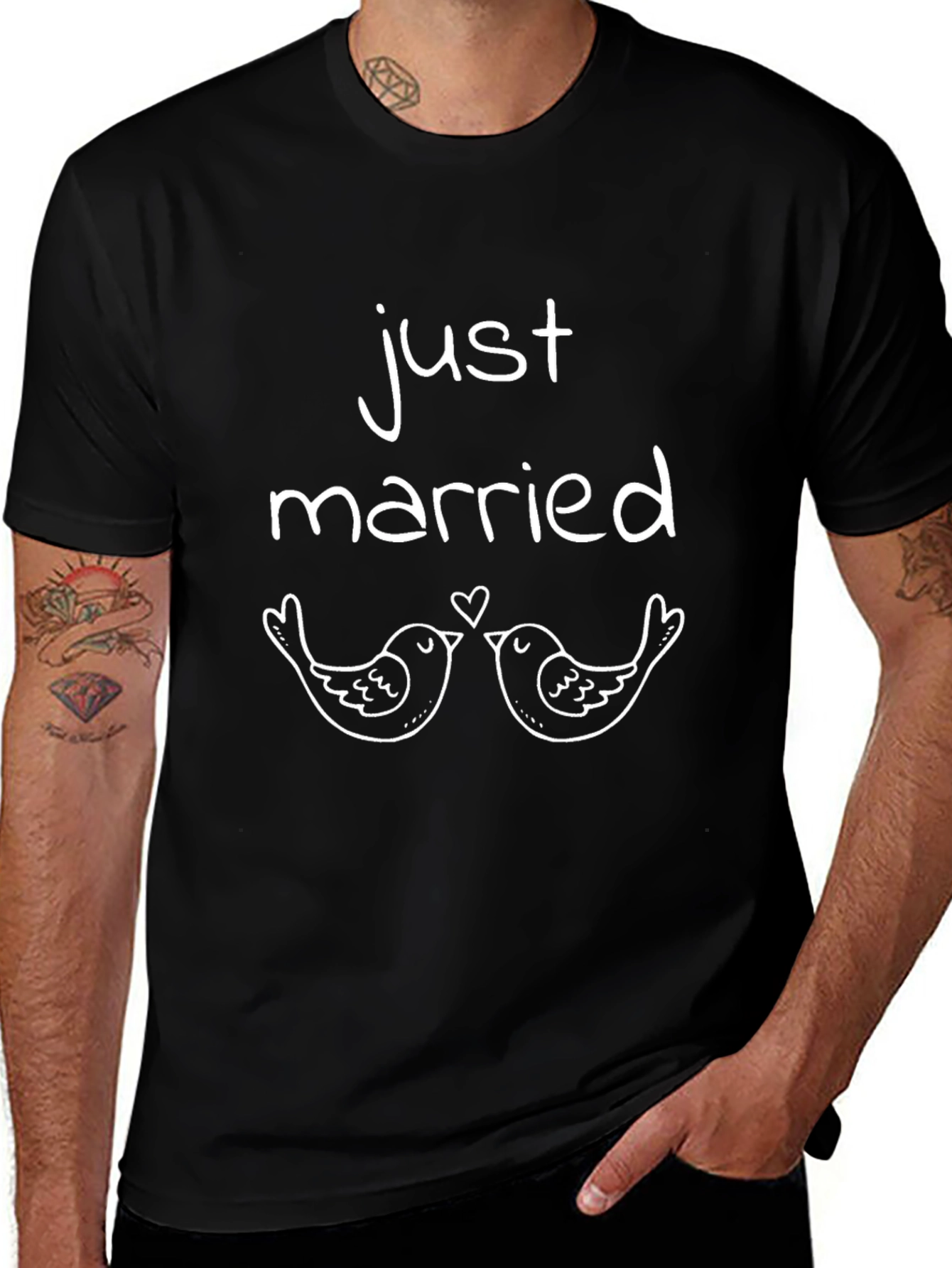 Just Married Birds Graphic Tee - Black
