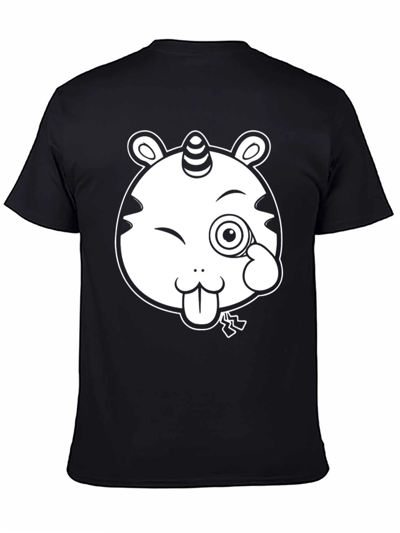 Unicorn-Tiger Cartoon Graphic Black Tee