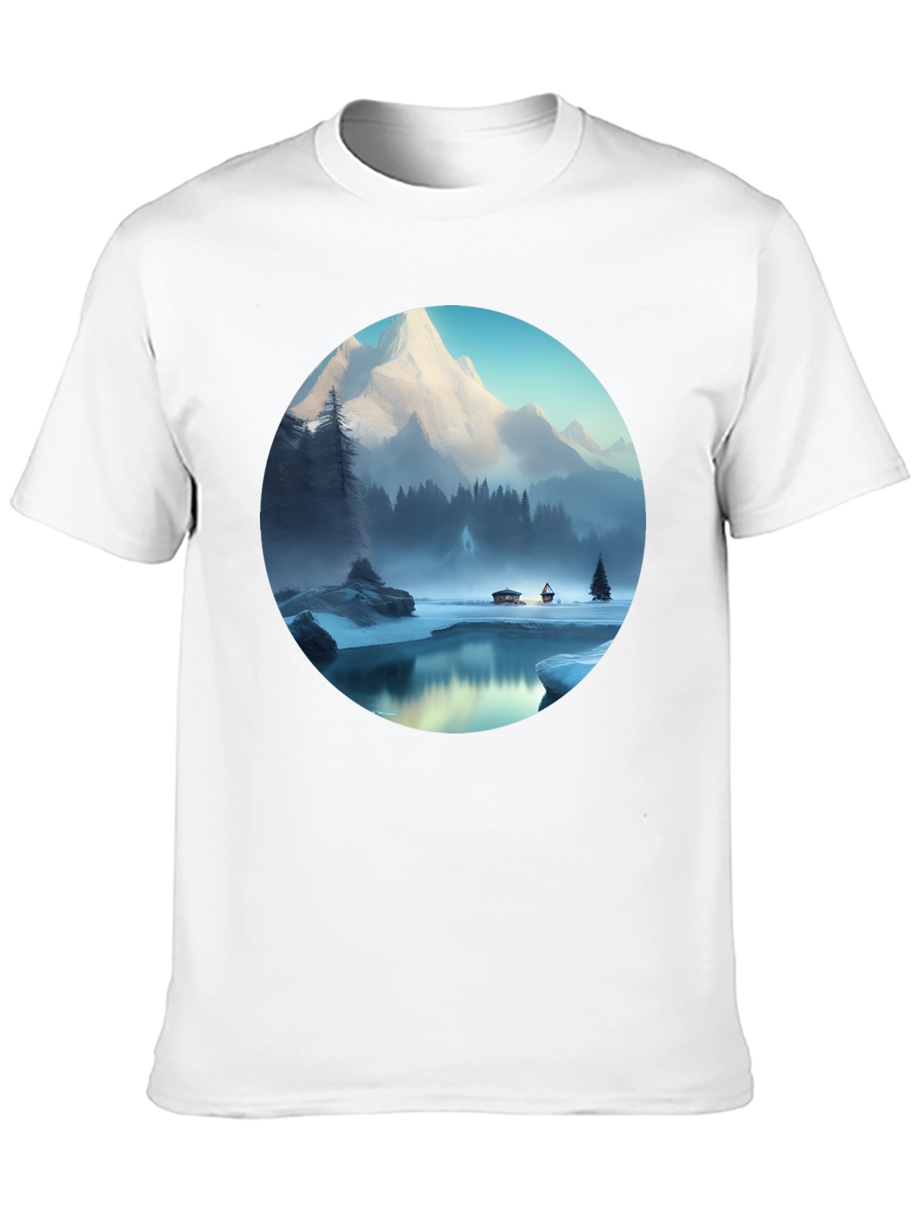 Mountain Lake Graphic Tee - Black Cotton Blend T-Shirt