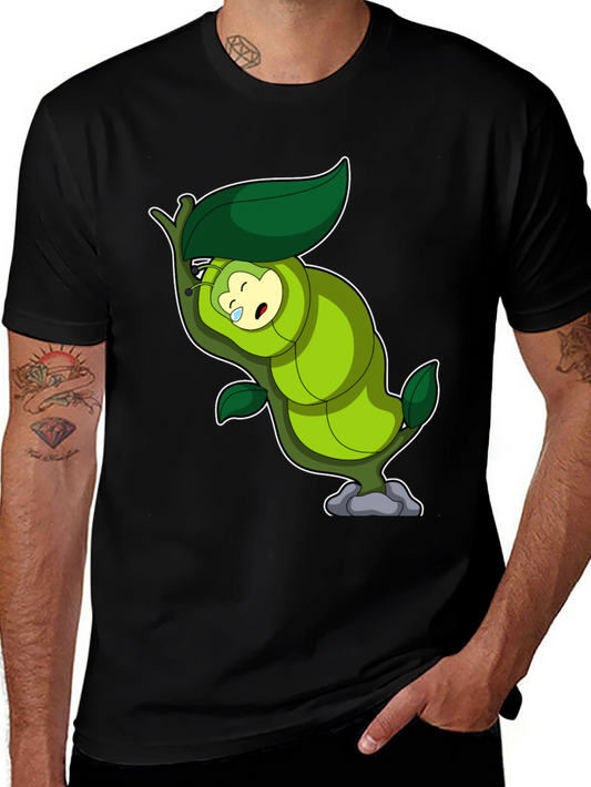 Cartoon Crying Caterpillar Graphic Black T-Shirt