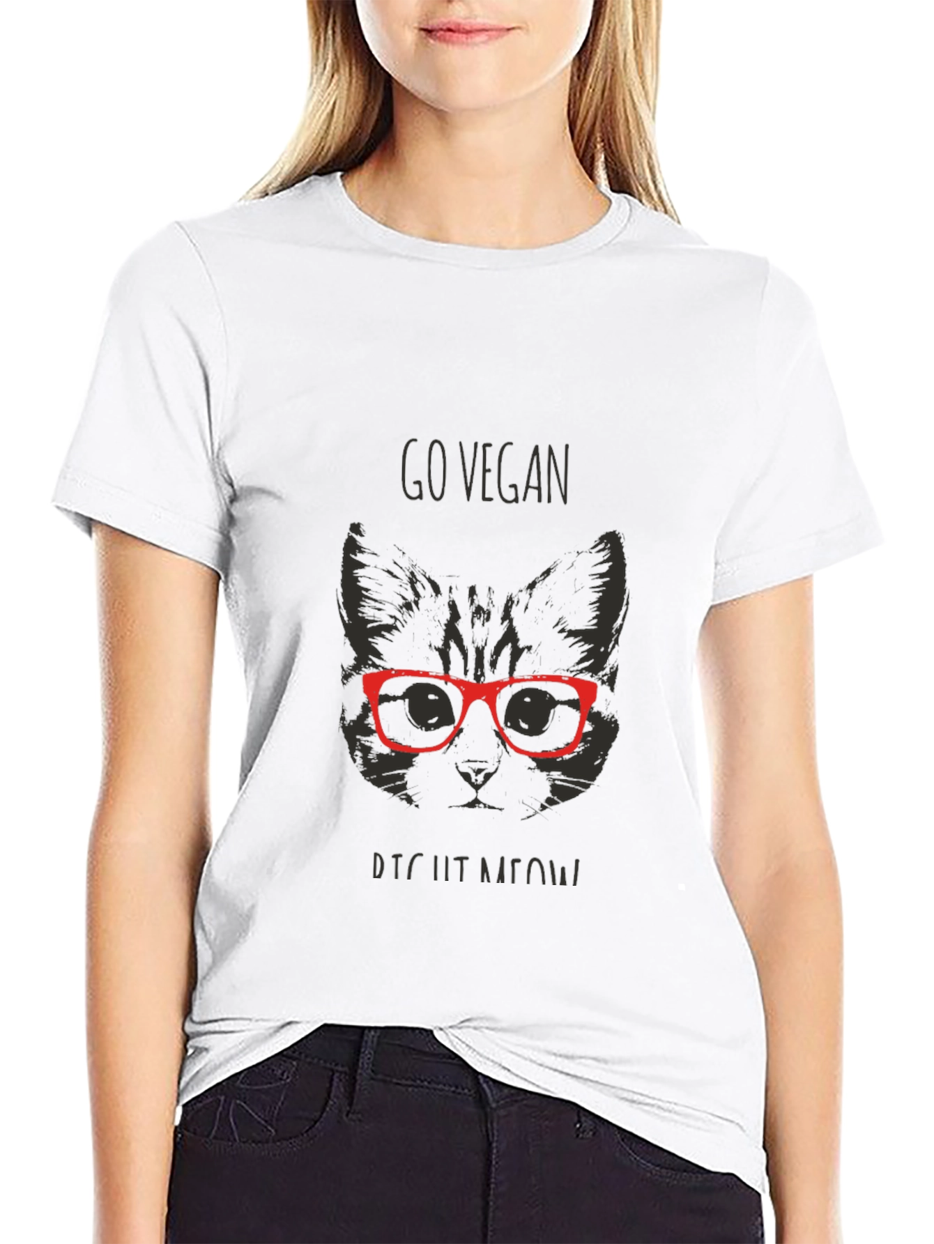 Go Vegan Right Meow Black T-Shirt