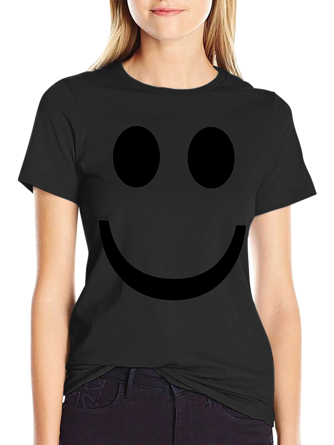 Smiley Face Black Tee - Simple & Stylish